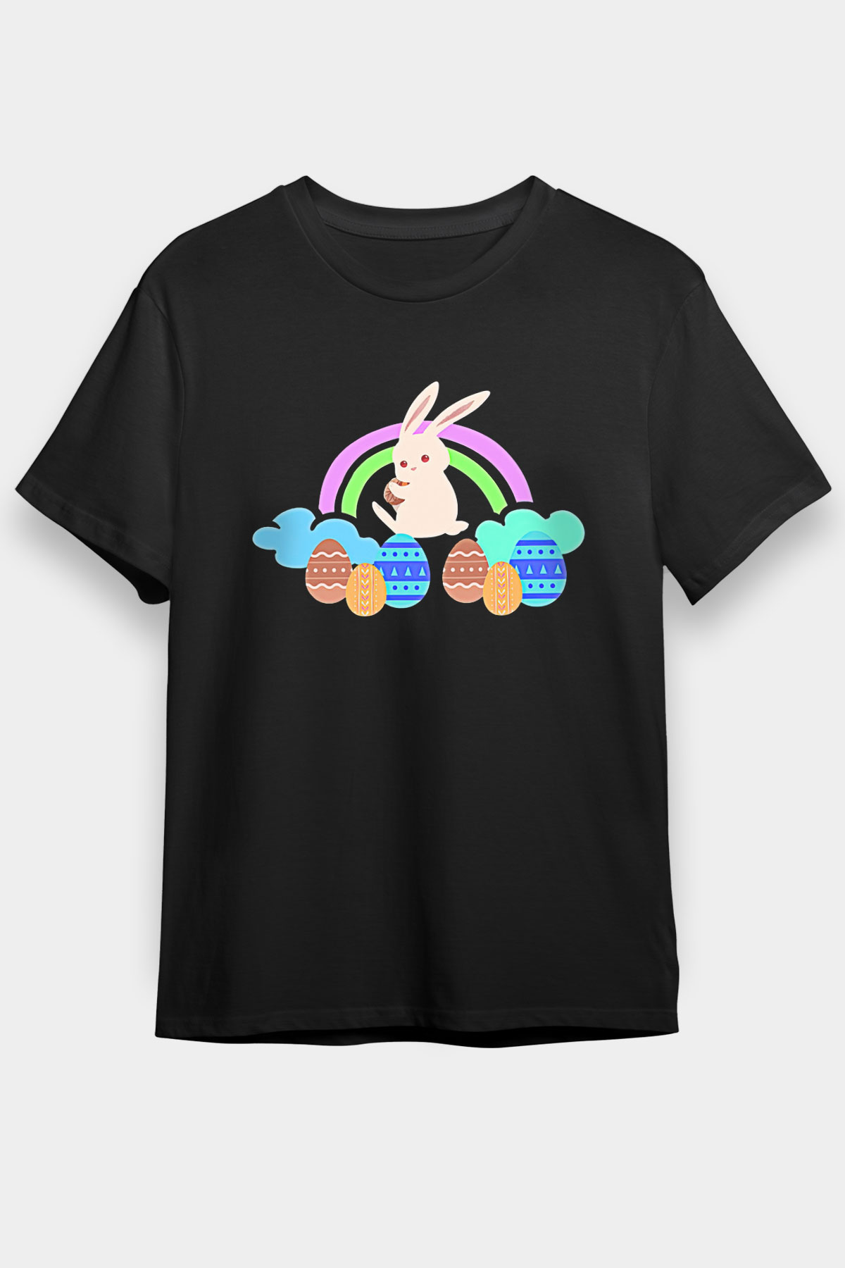 Paskalya Baskılı Unisex Siyah Tişört - Tshirt