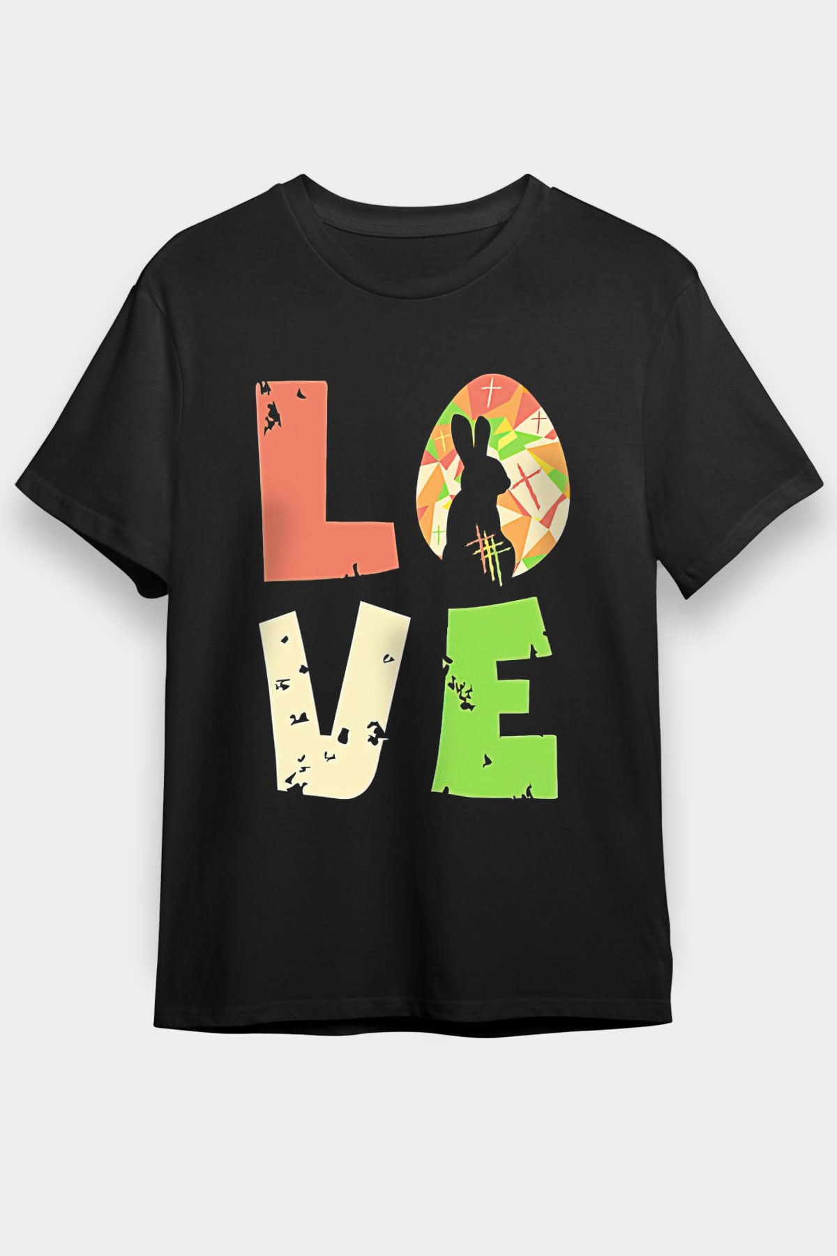 Paskalya Baskılı Unisex Siyah Tişört - Tshirt