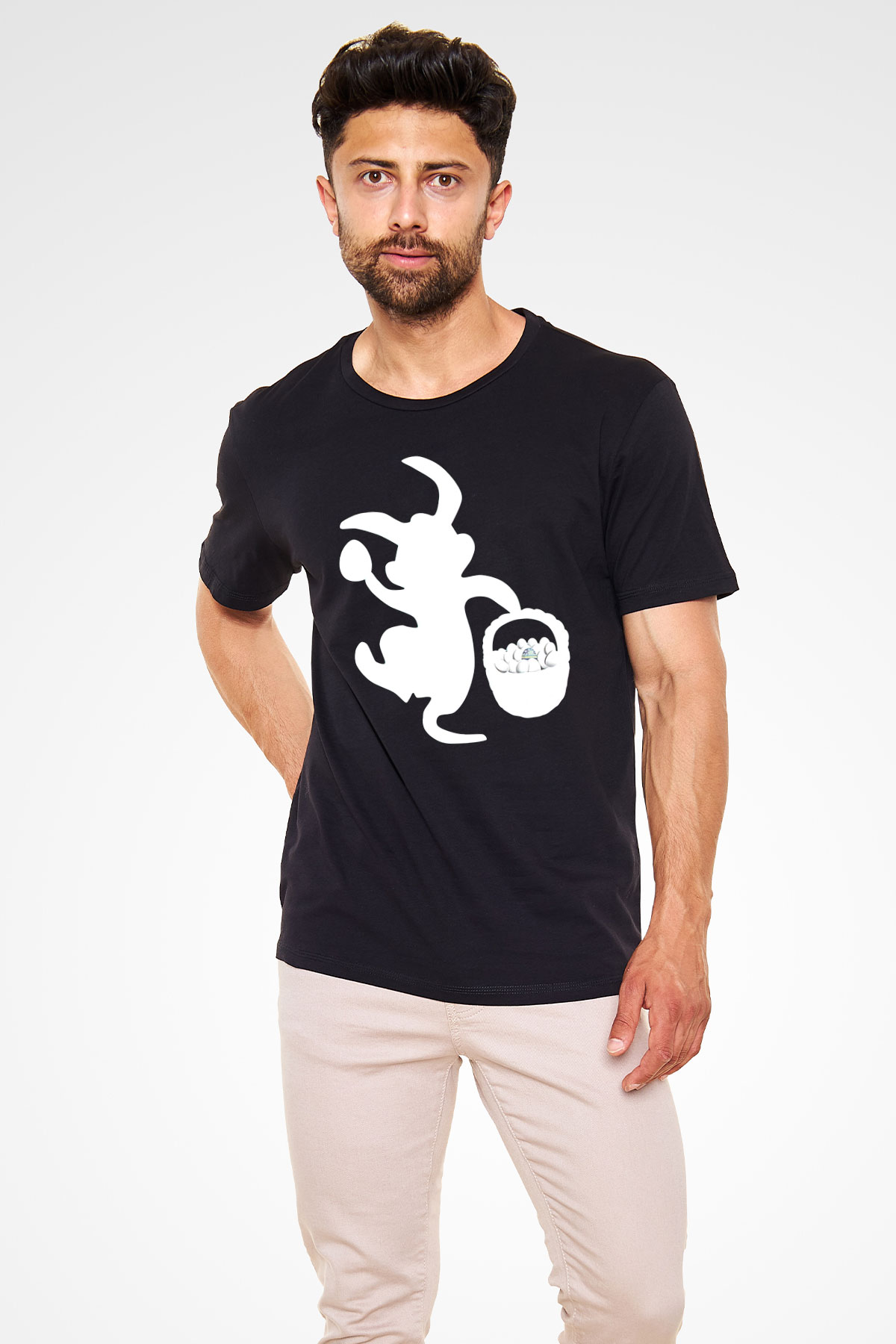Paskalya Baskılı Unisex Siyah Tişört - Tshirt