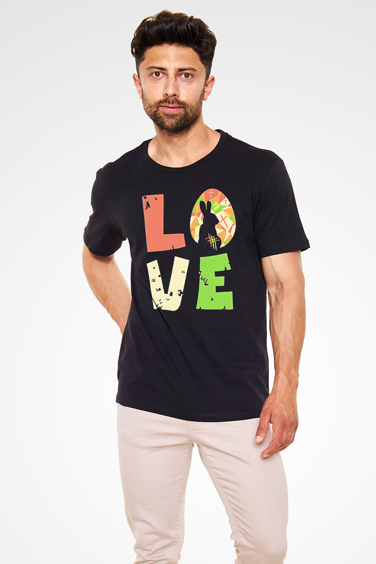 Paskalya Baskılı Unisex Siyah Tişört - Tshirt