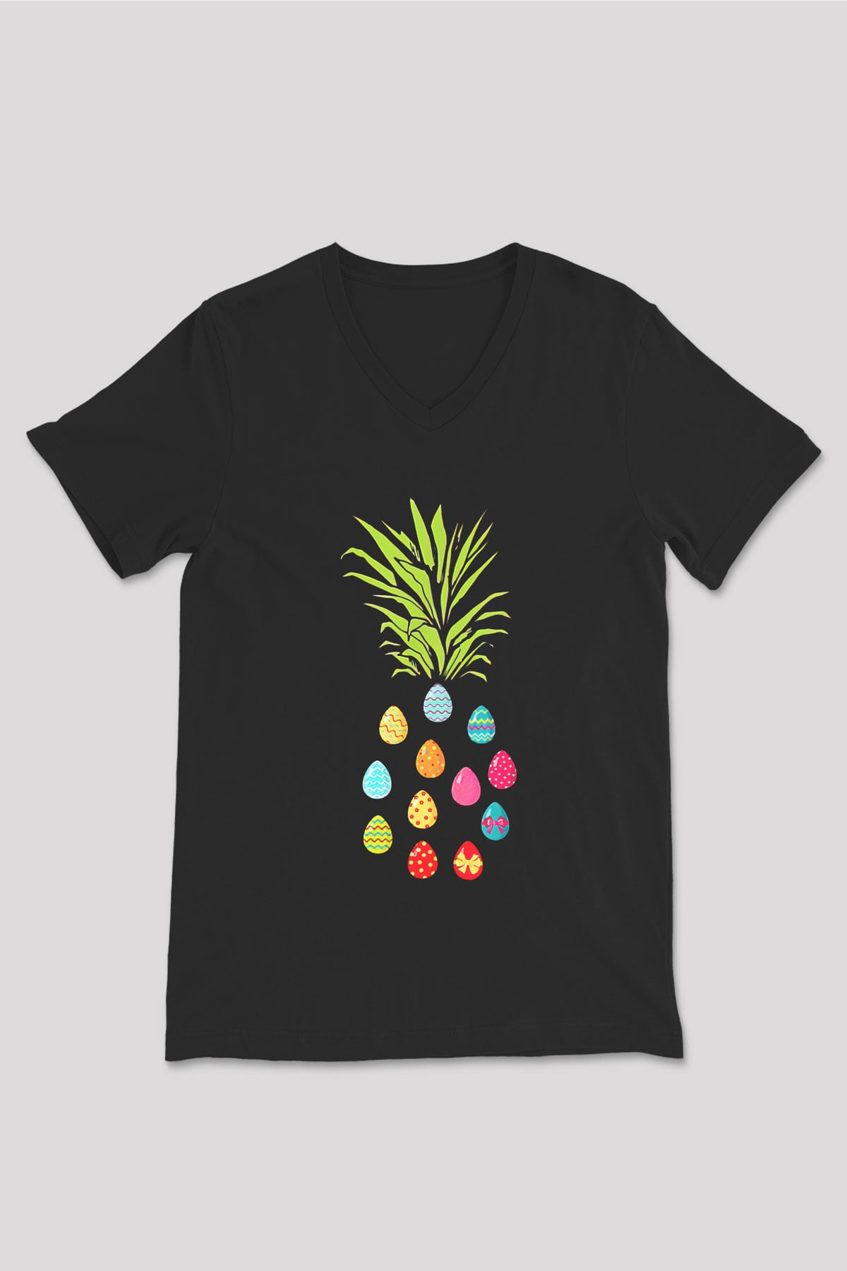 Paskalya Baskılı Unisex Siyah V Yaka Tişört - Tshirt