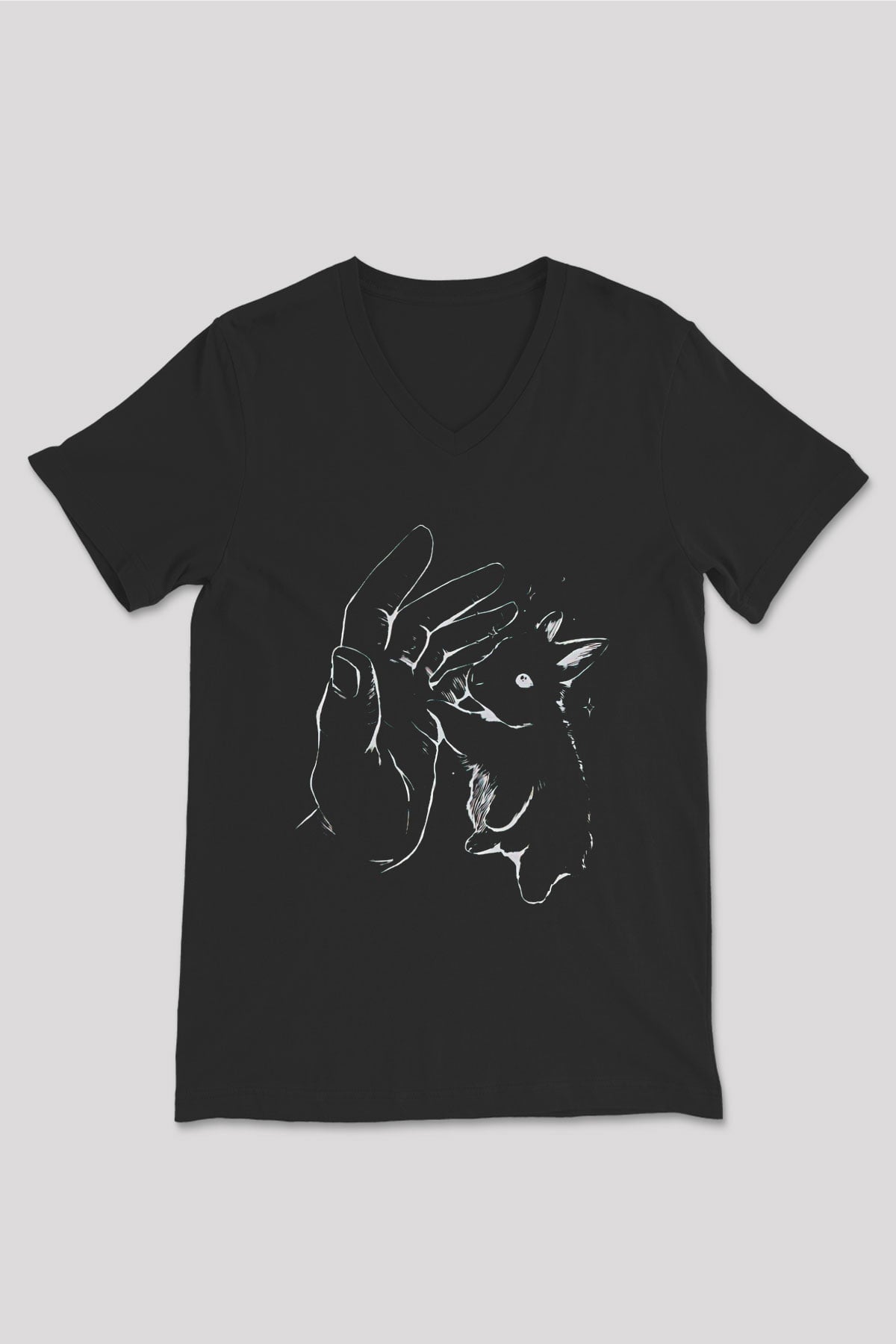 Paskalya Baskılı Unisex Siyah V Yaka Tişört - Tshirt