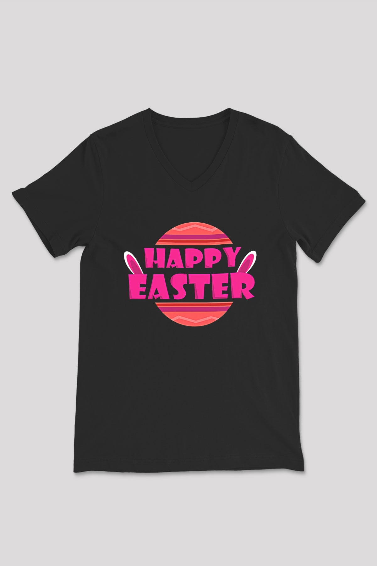 Paskalya Baskılı Unisex Siyah V Yaka Tişört - Tshirt