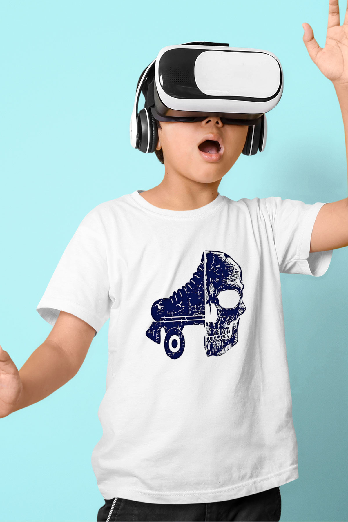 Paten Baskılı Unisex Beyaz Çocuk Tişört - Tshirt