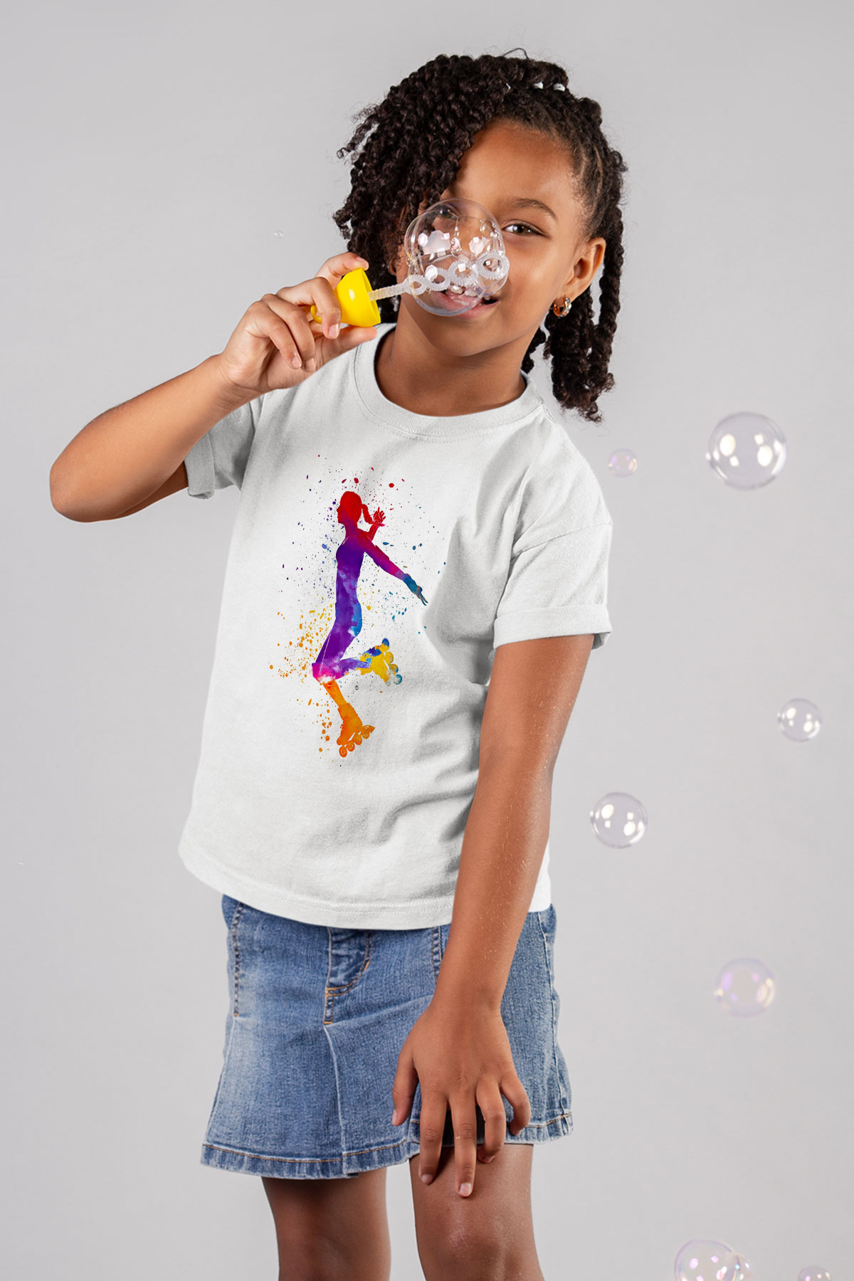 Paten Baskılı Unisex Beyaz Çocuk Tişört - Tshirt