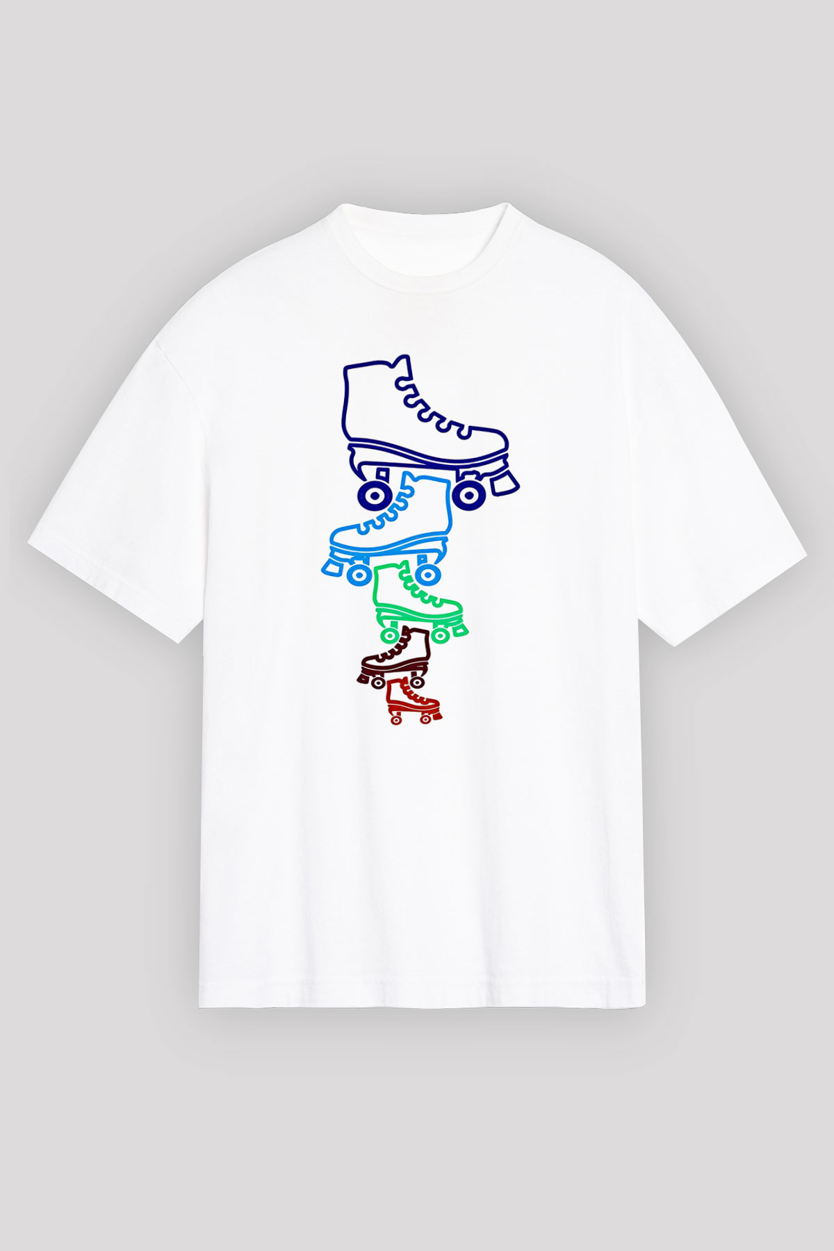 Paten Baskılı Unisex Beyaz Oversize Tişört - Tshirt