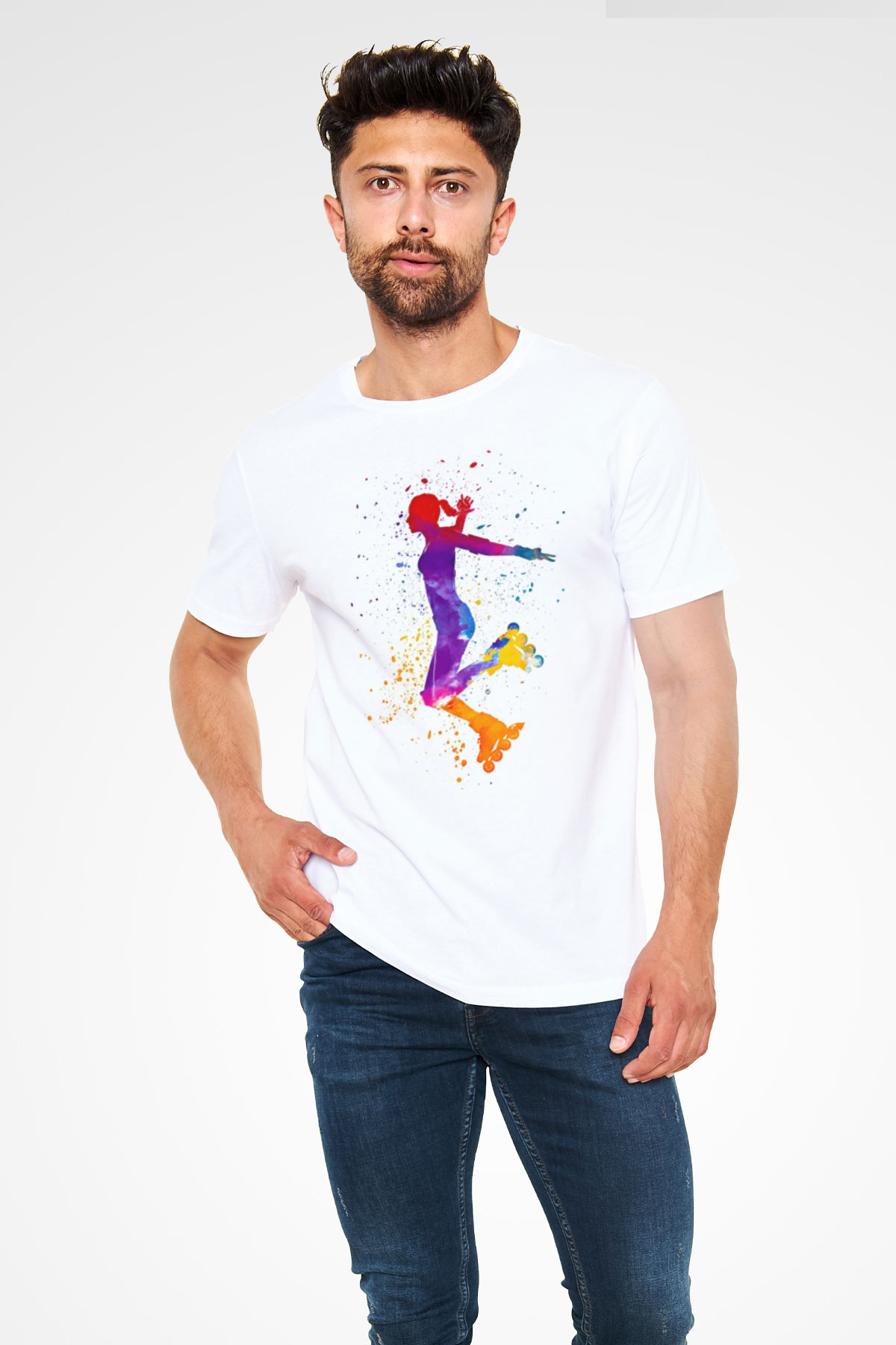 Paten Baskılı Unisex Beyaz Tişört - Tshirt