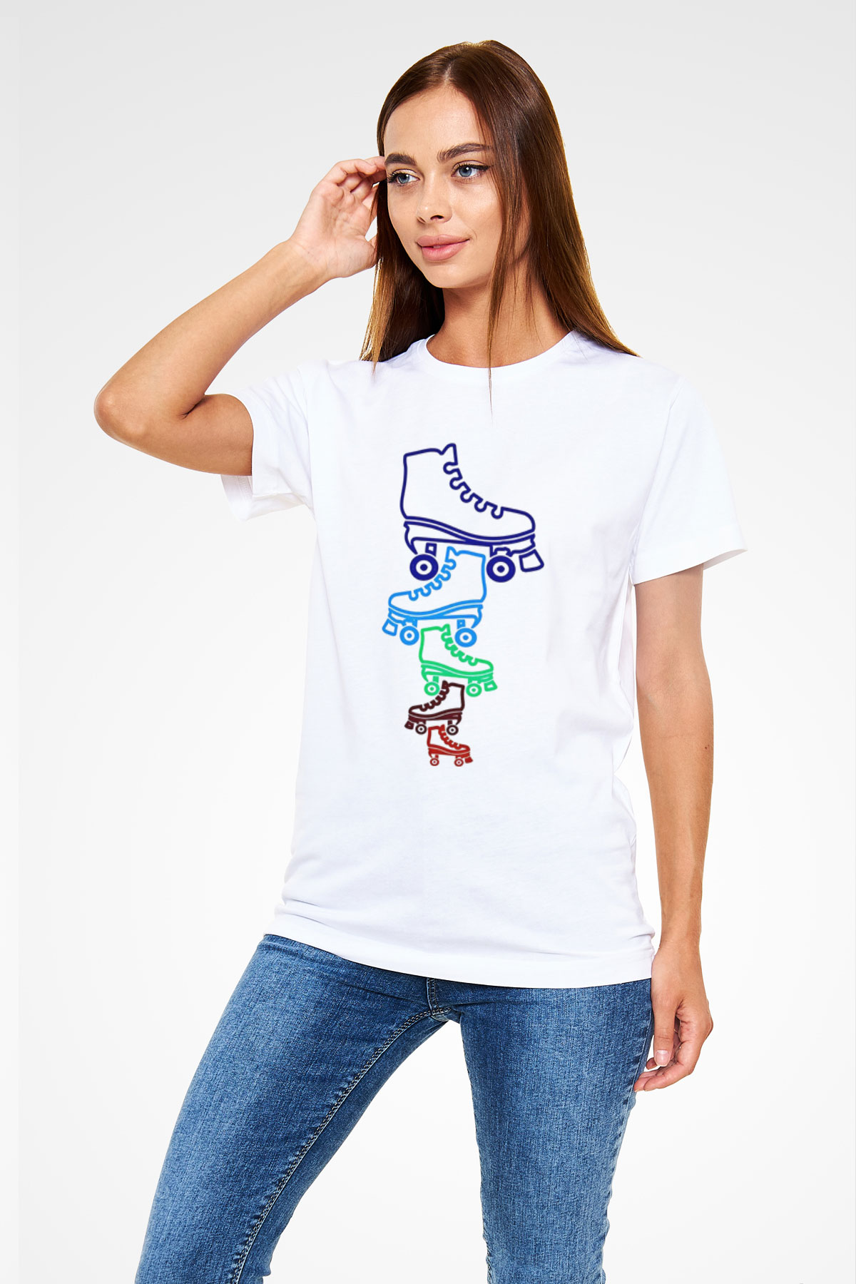Paten Baskılı Unisex Beyaz Tişört - Tshirt