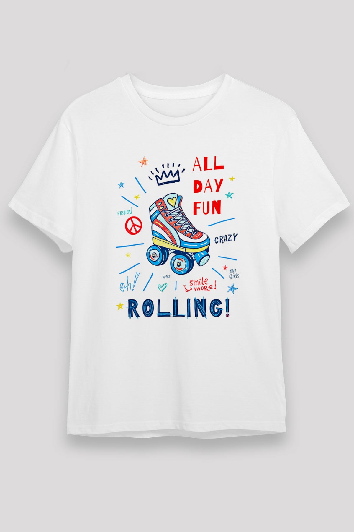 Paten Baskılı Unisex Beyaz Tişört - Tshirt