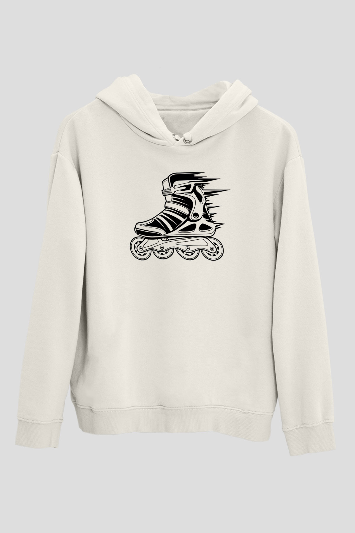 Paten Baskılı Unisex Ekru Hoodie