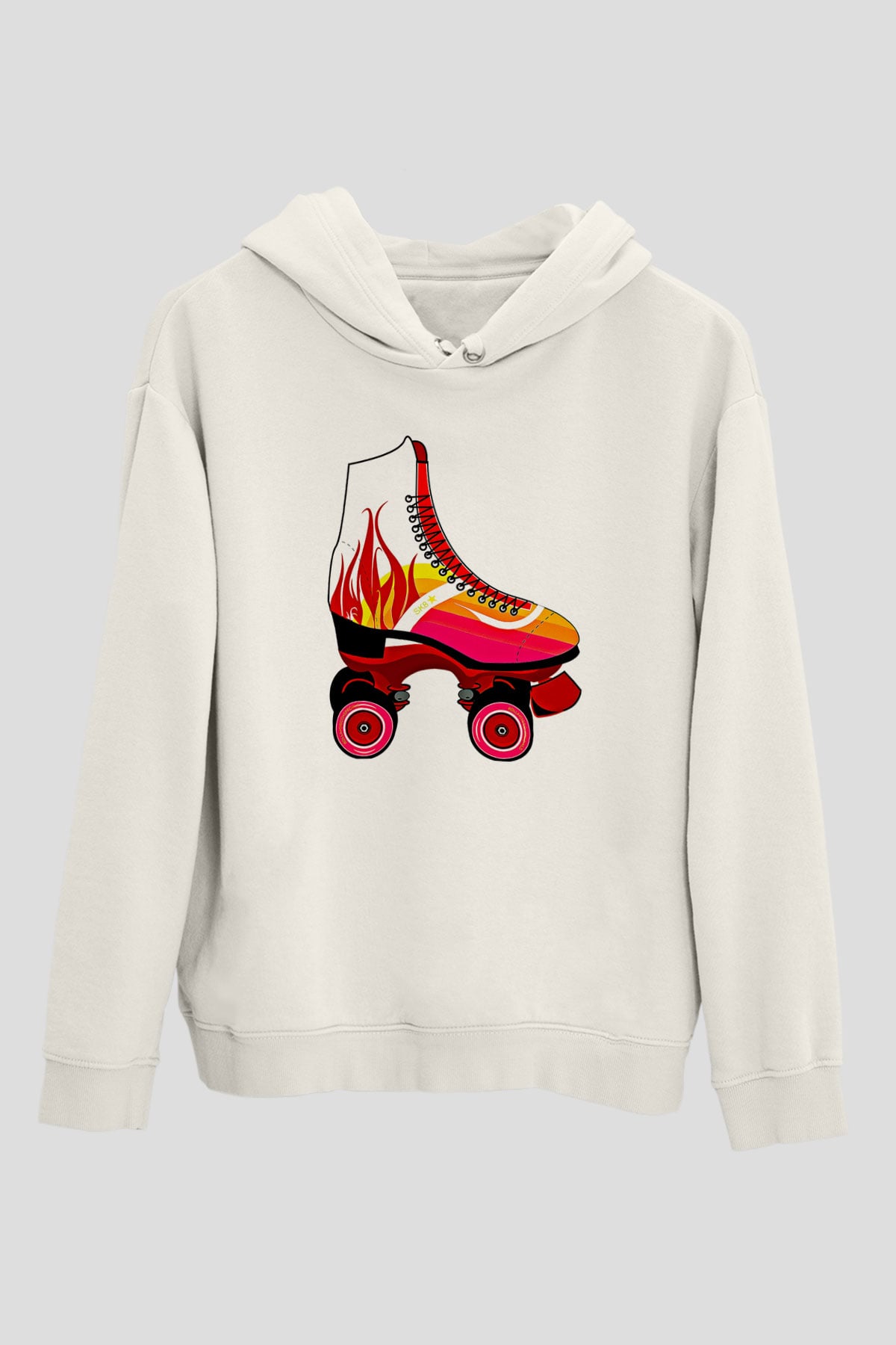 Paten Baskılı Unisex Ekru Hoodie