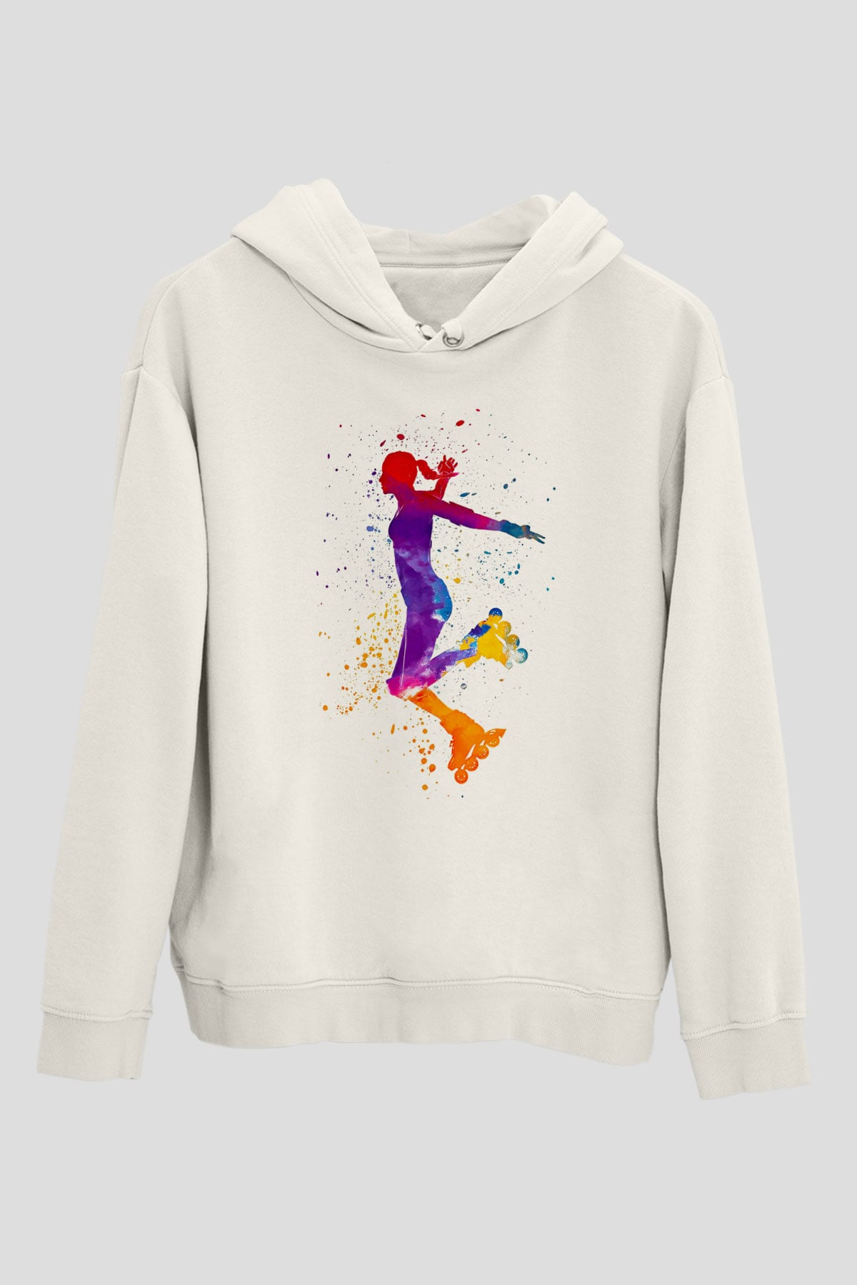 Paten Baskılı Unisex Ekru Hoodie