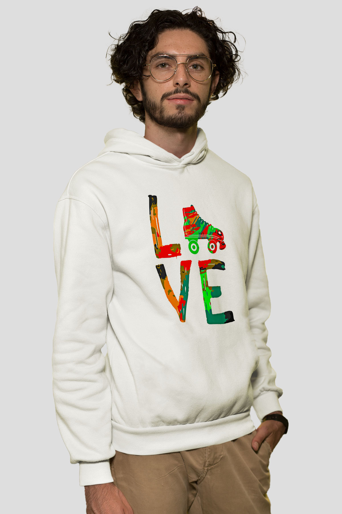 Paten Baskılı Unisex Ekru Hoodie