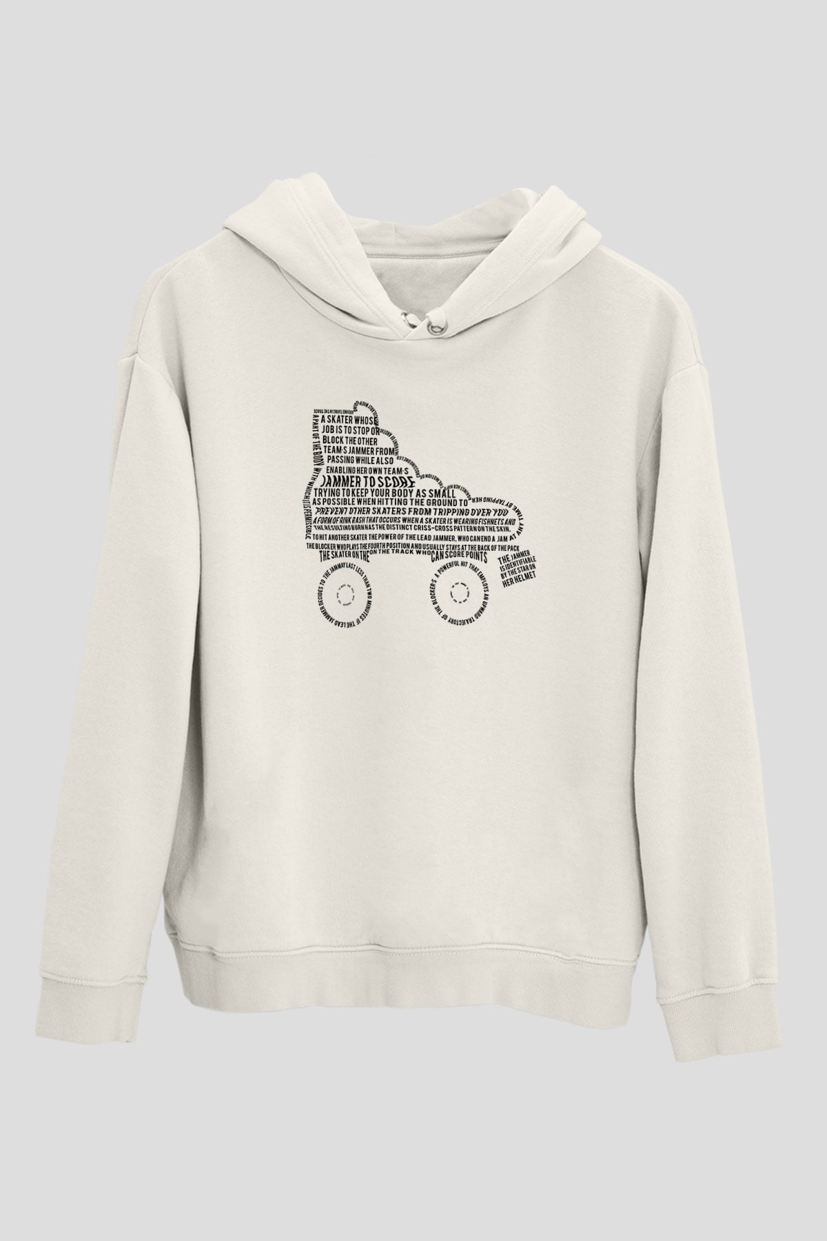 Paten Baskılı Unisex Ekru Hoodie