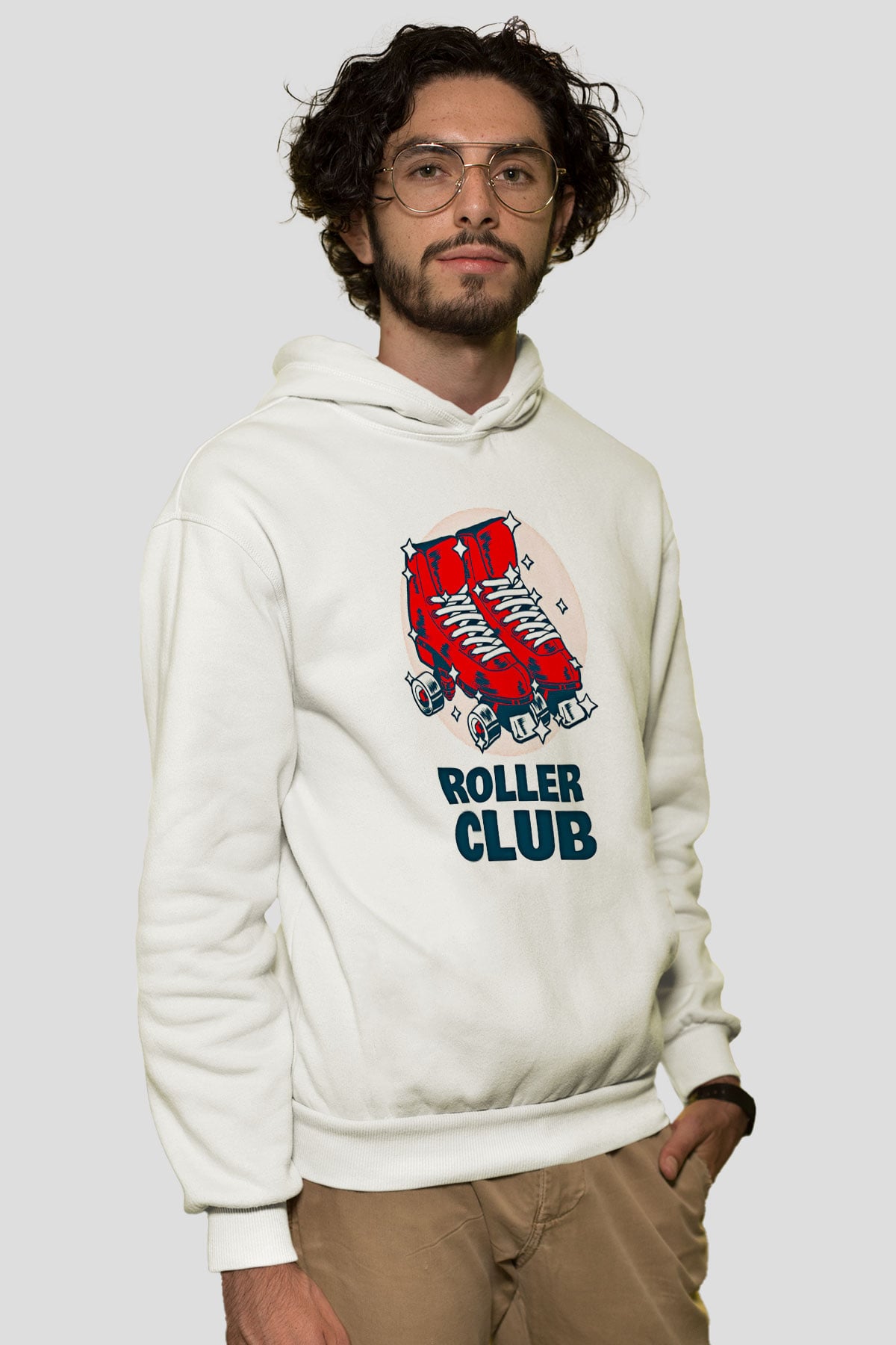 Paten Baskılı Unisex Ekru Hoodie