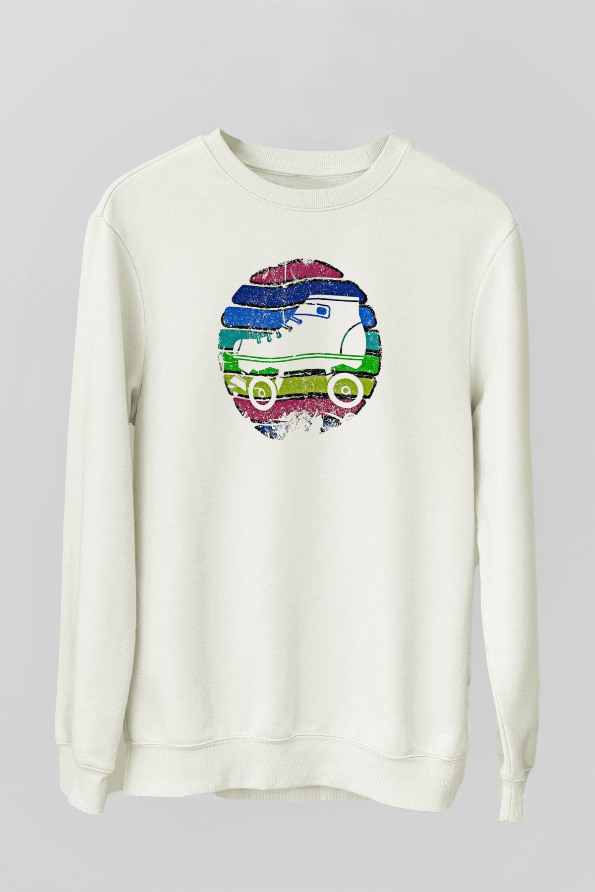 Paten Baskılı Unisex Ekru Sweatshirt