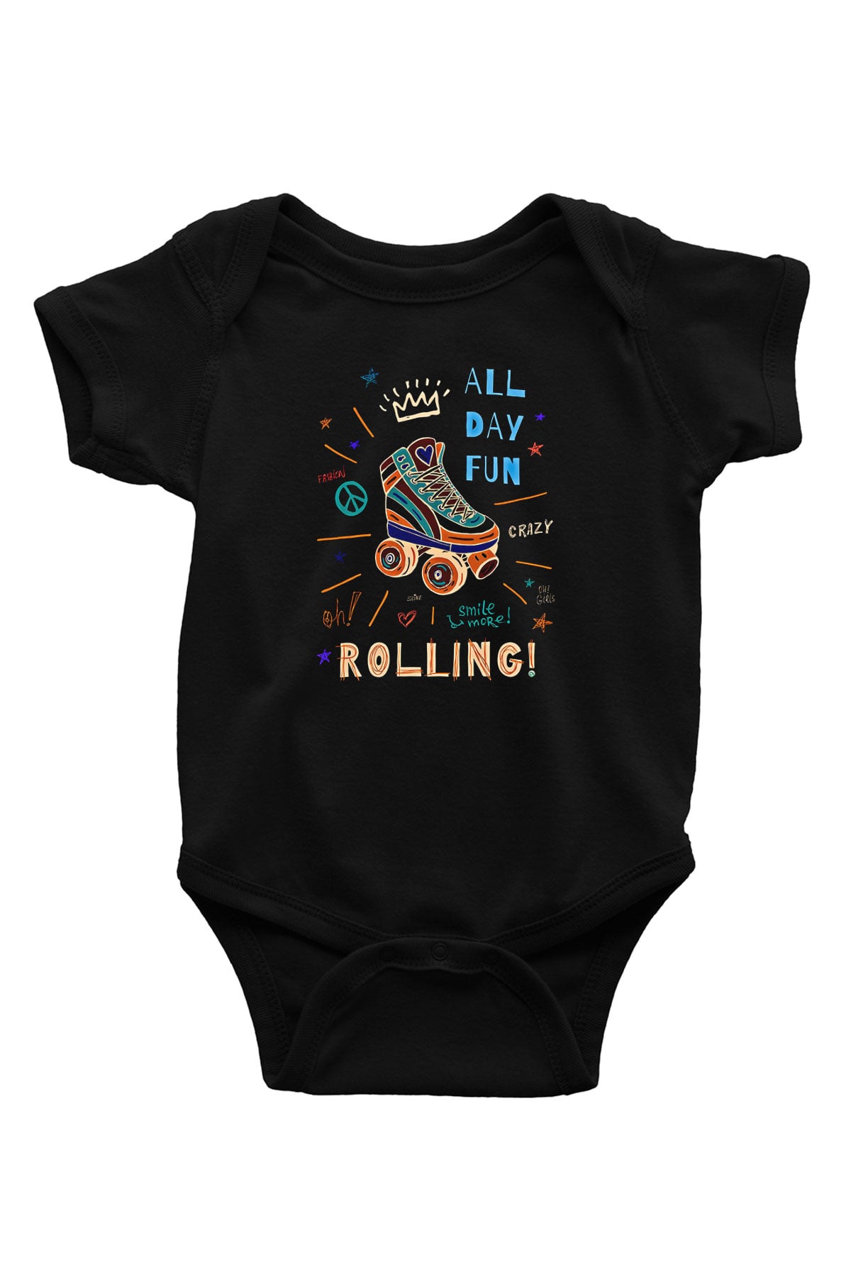 Paten Baskılı Unisex Siyah Bebek Body - Zıbın