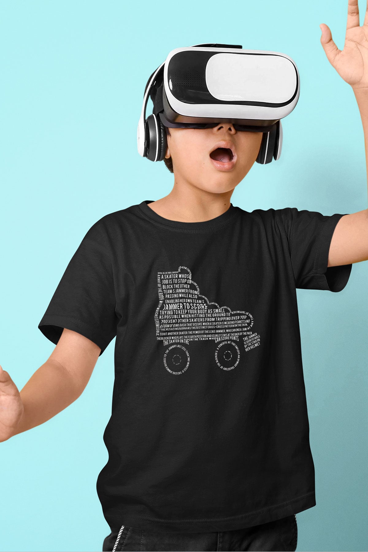 Paten Baskılı Unisex Siyah Çocuk Tİşörtü - Tshirt