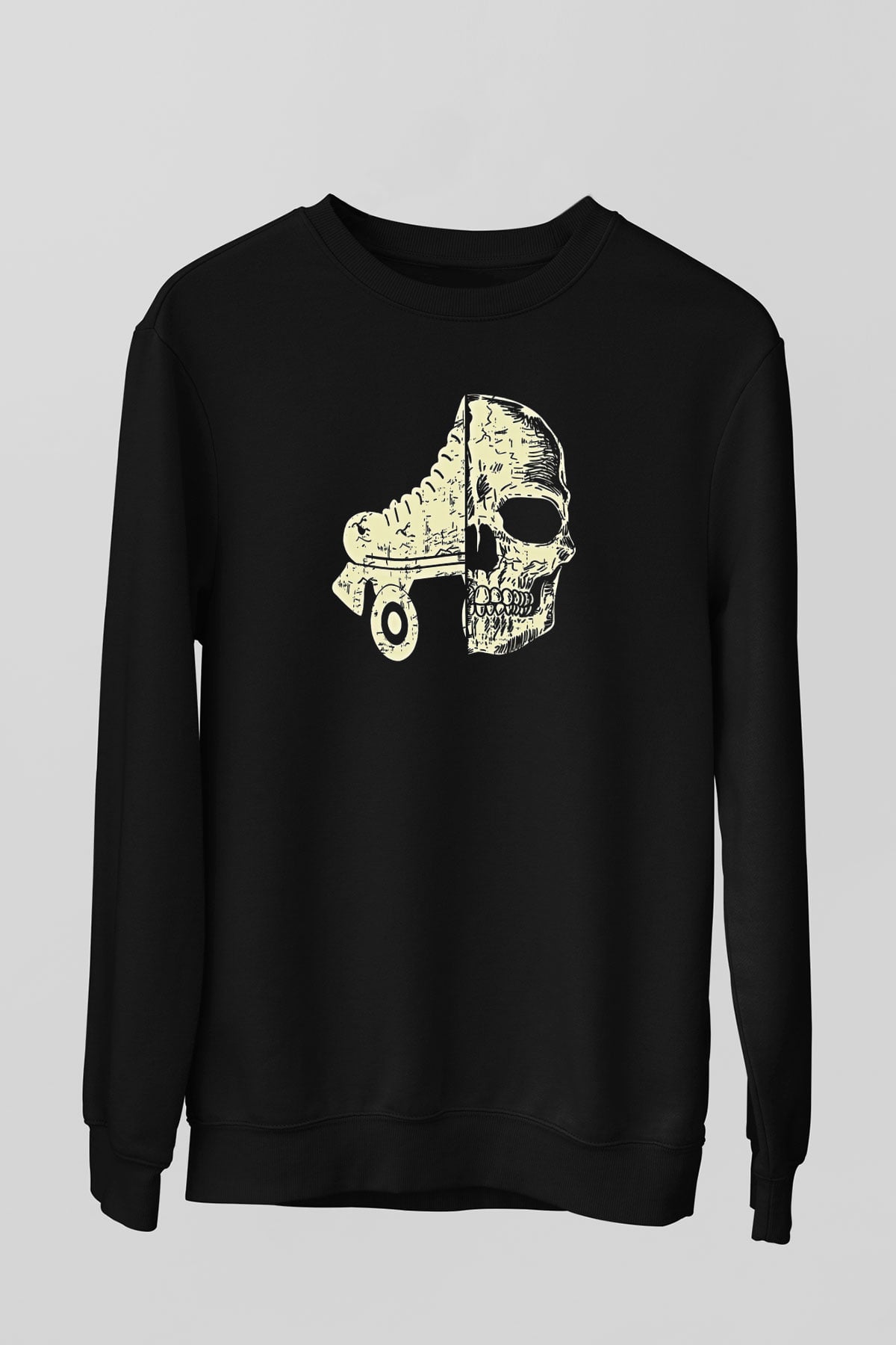 Paten Baskılı Unisex Siyah Sweatshirt