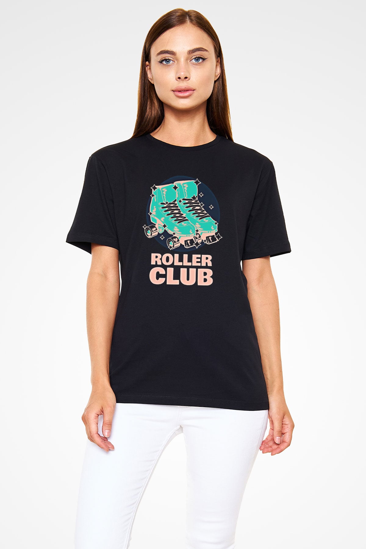 Paten Baskılı Unisex Siyah Tişört - Tshirt
