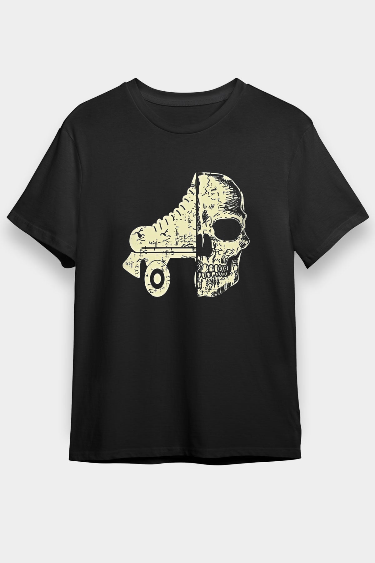 Paten Baskılı Unisex Siyah Tişört - Tshirt