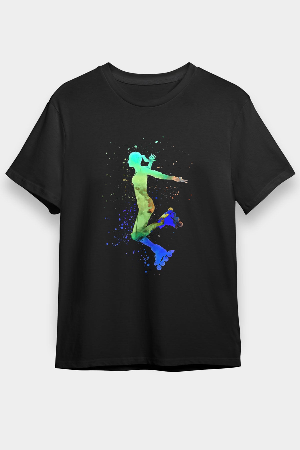 Paten Baskılı Unisex Siyah Tişört - Tshirt