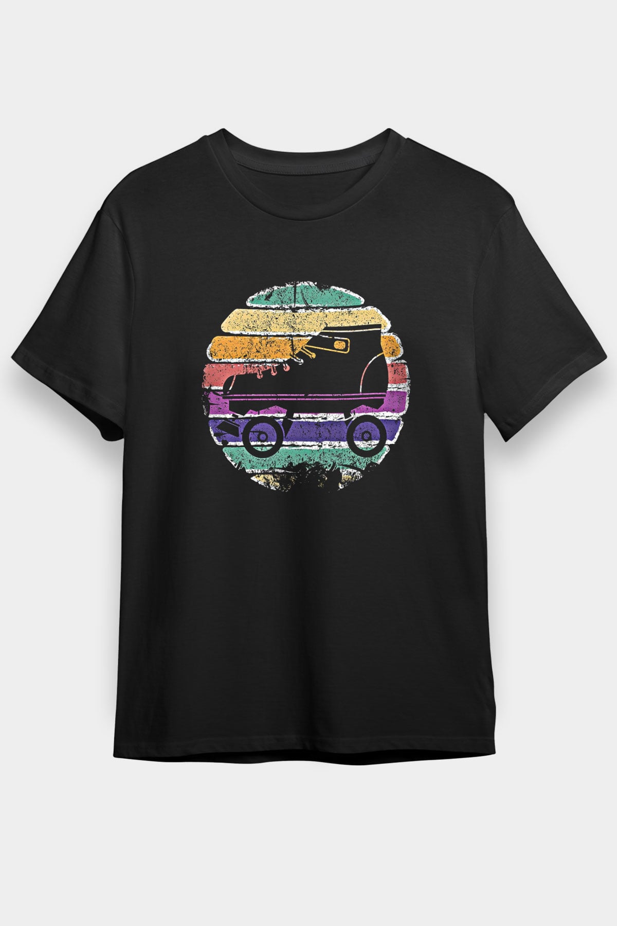 Paten Baskılı Unisex Siyah Tişört - Tshirt