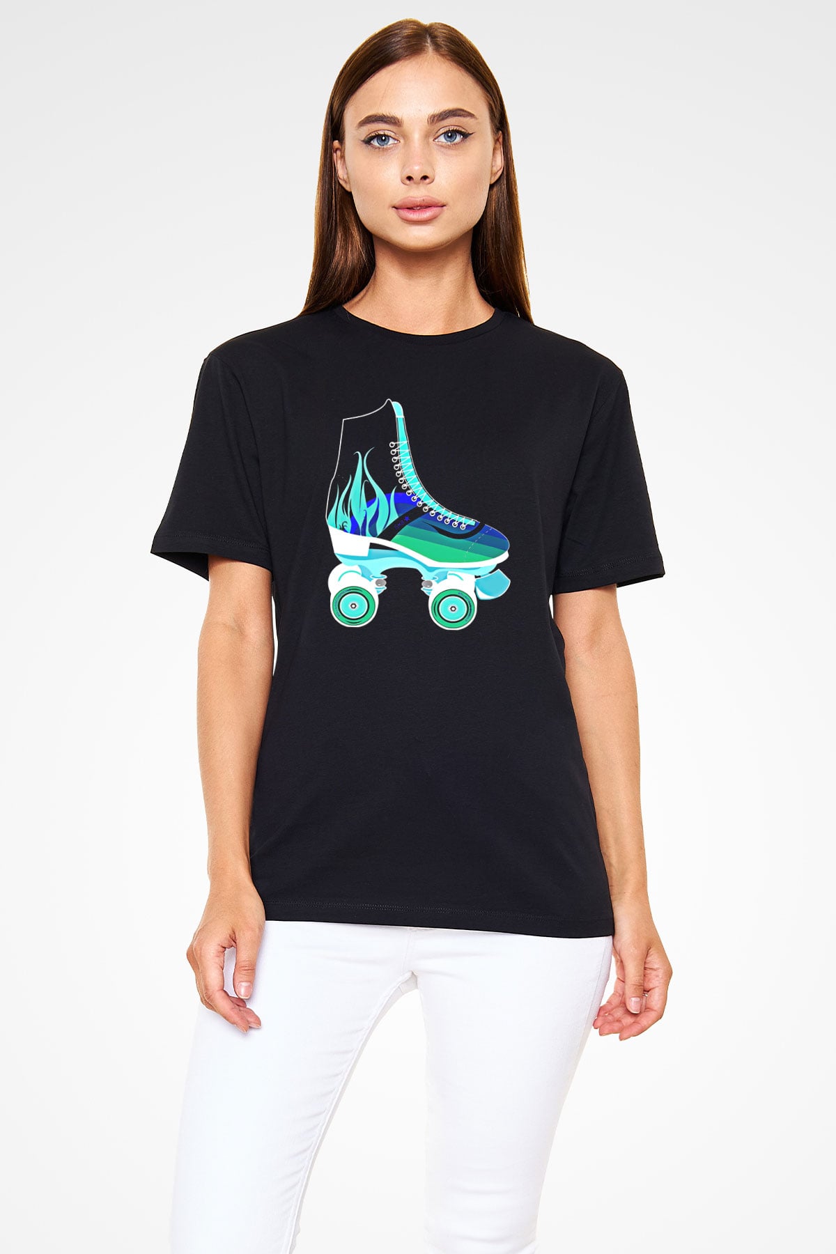 Paten Baskılı Unisex Siyah Tişört - Tshirt