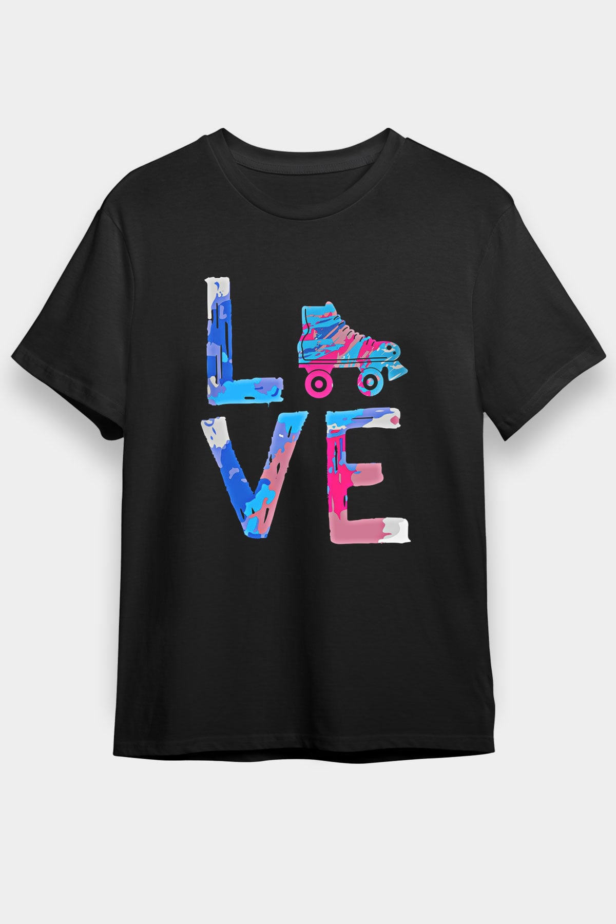 Paten Baskılı Unisex Siyah Tişört - Tshirt