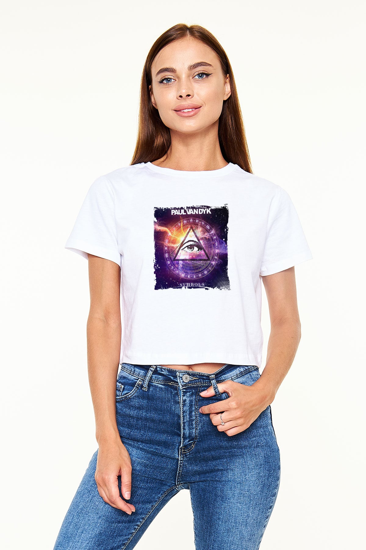 Paul Van Dyk Baskılı Beyaz Kadın Crop Top Tişört