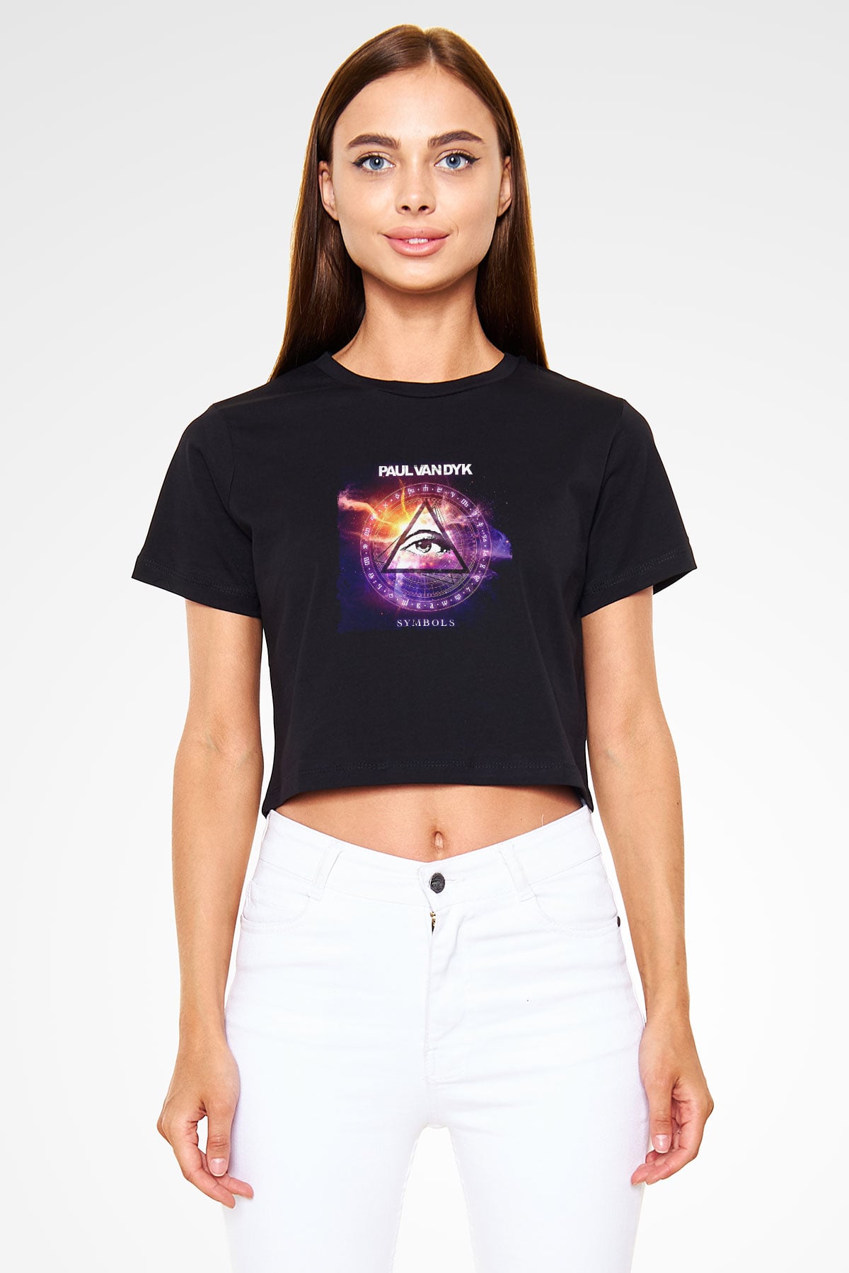 Paul Van Dyk Baskılı Crop Top Siyah Kadın Tişört