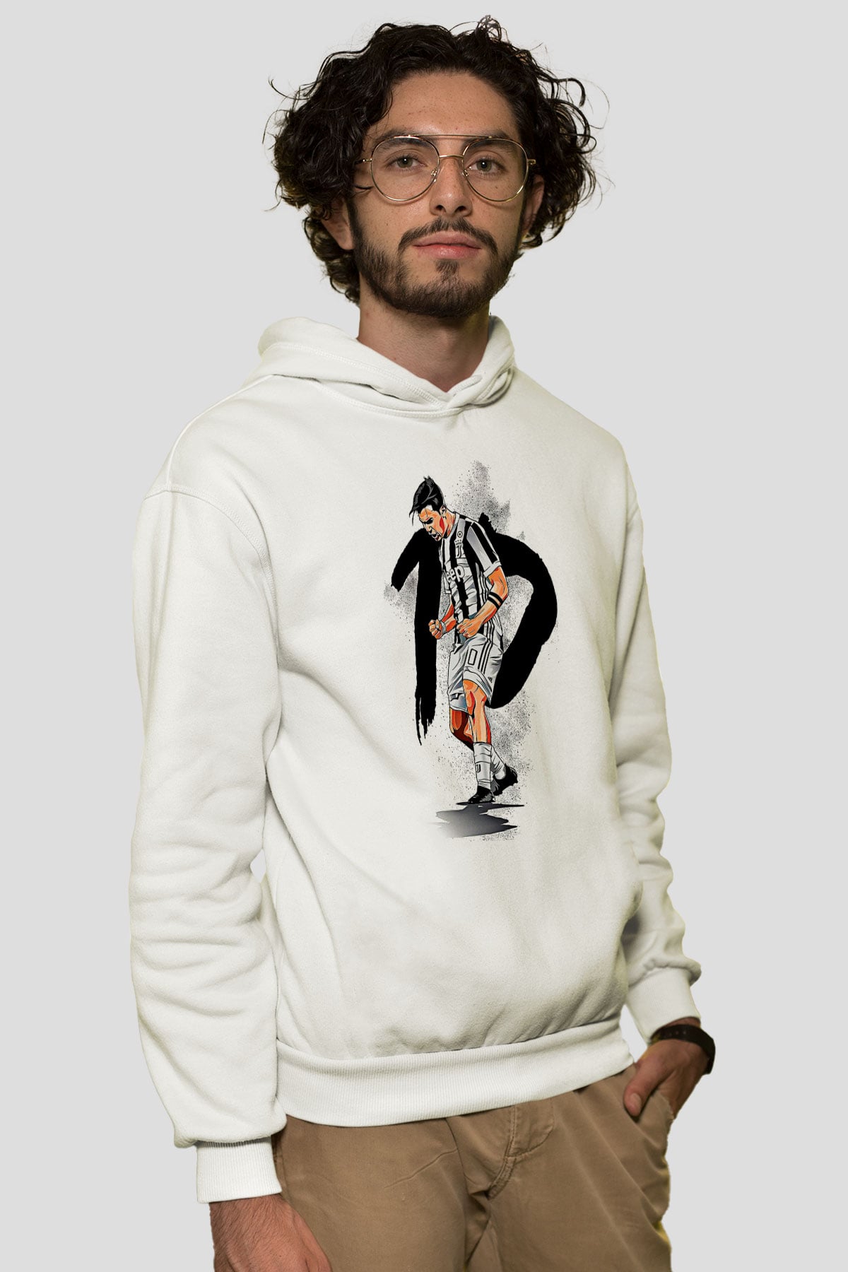 Paulo Dybala Baskılı Beyaz Unisex Kapüşonlu Sweatshirt