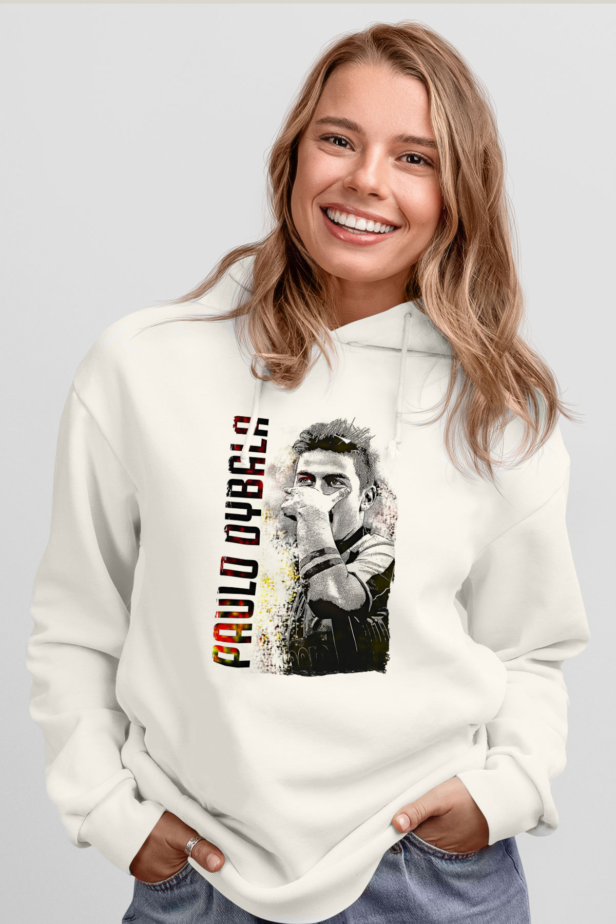 Paulo Dybala Baskılı Beyaz Unisex Kapüşonlu Sweatshirt