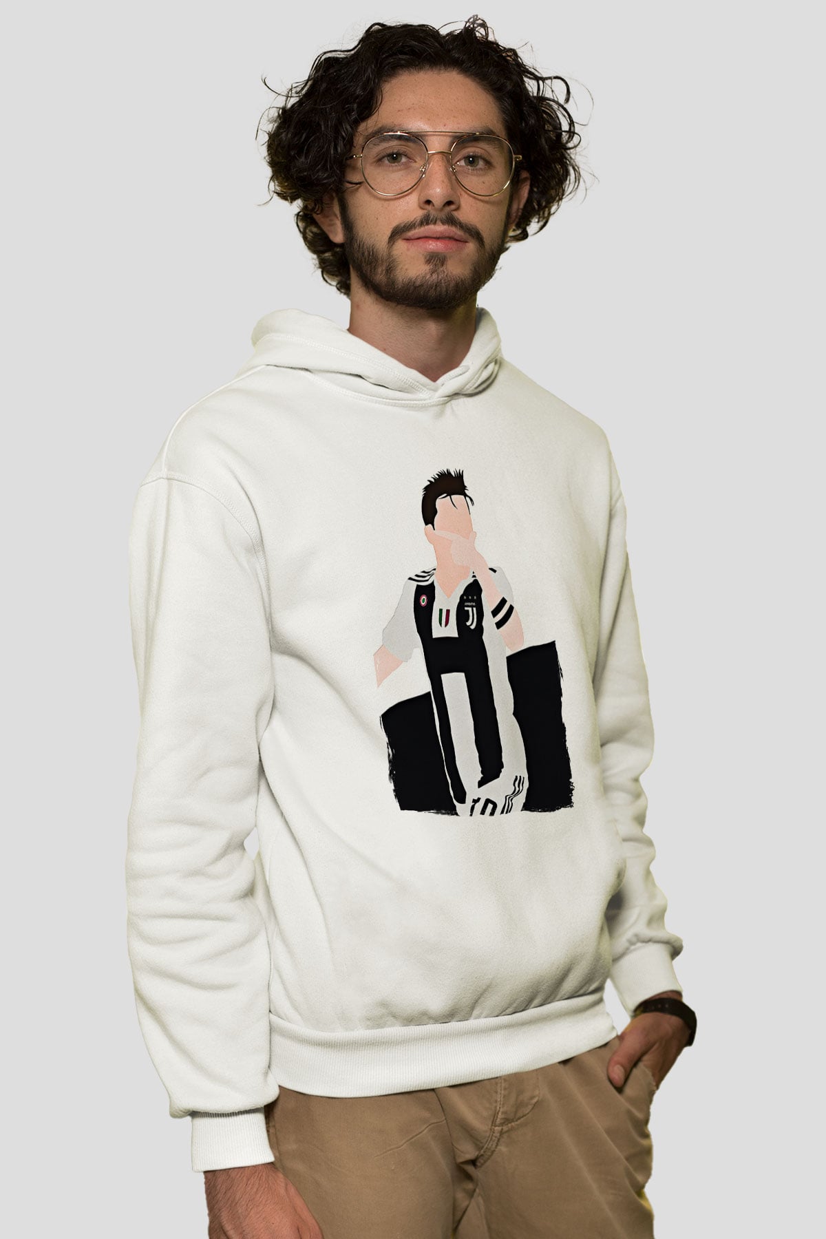 Paulo Dybala Baskılı Beyaz Unisex Kapüşonlu Sweatshirt