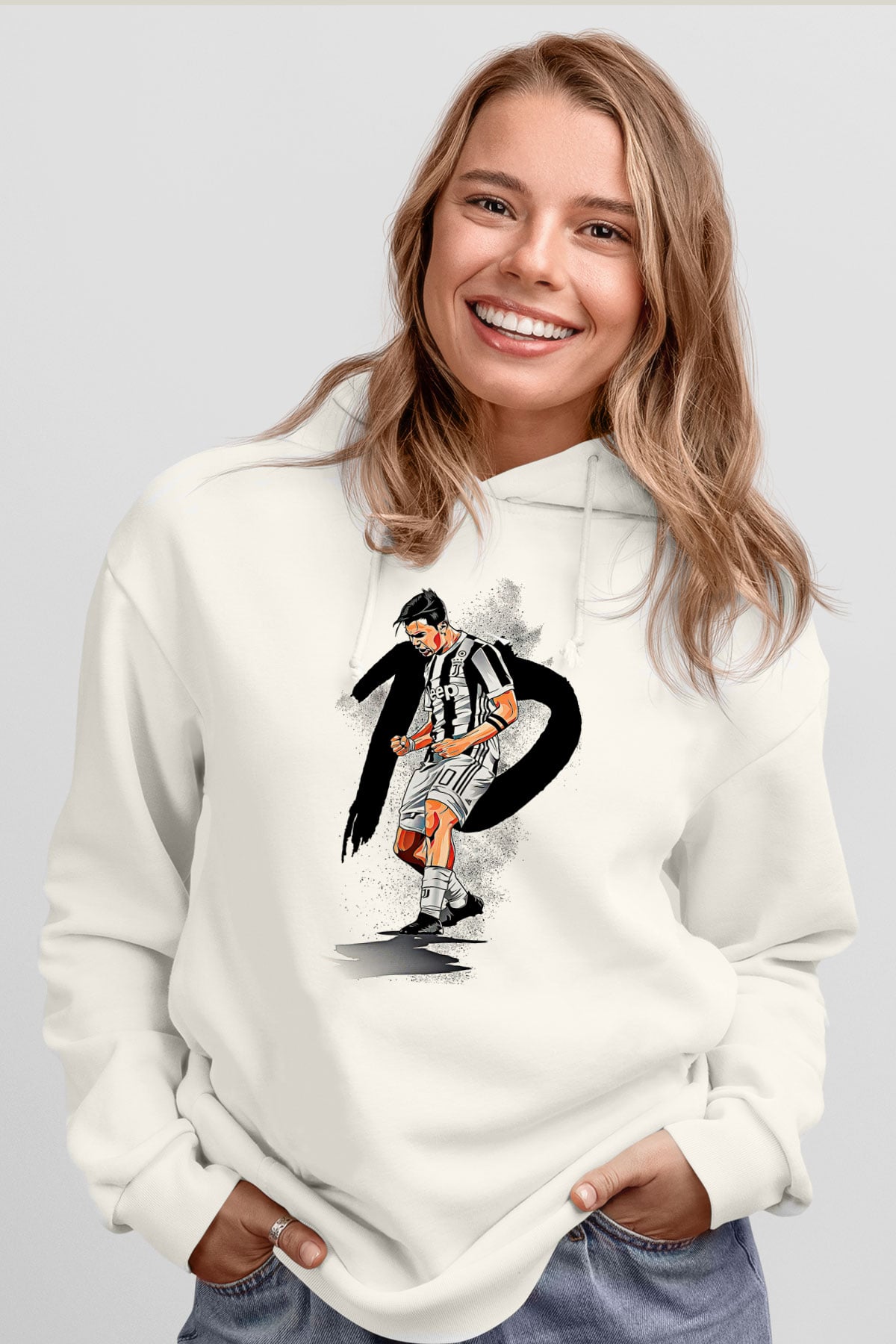 Paulo Dybala Baskılı Beyaz Unisex Kapüşonlu Sweatshirt