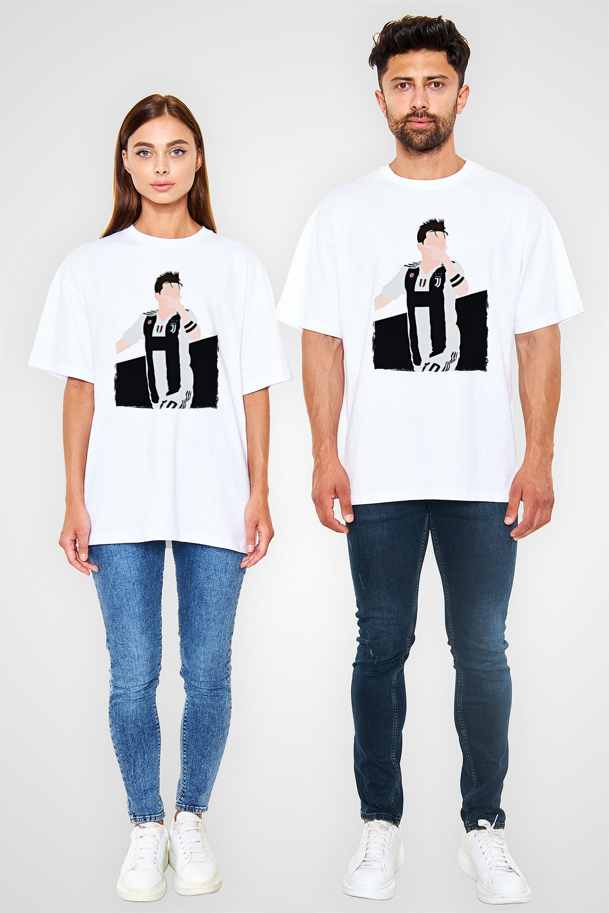 Paulo Dybala Baskılı Beyaz Unisex Oversize Tişört - Tshirt
