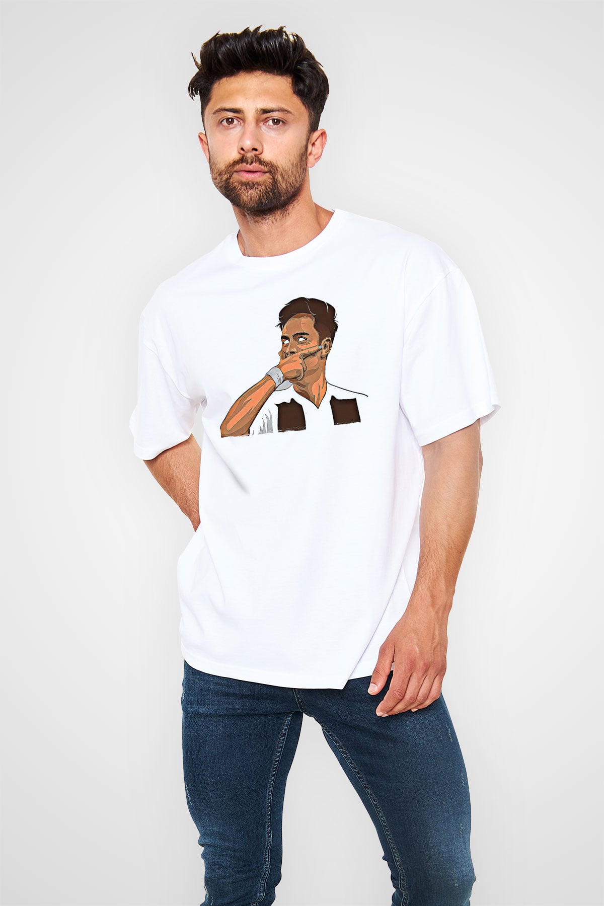 Paulo Dybala Baskılı Beyaz Unisex Oversize Tişört - Tshirt