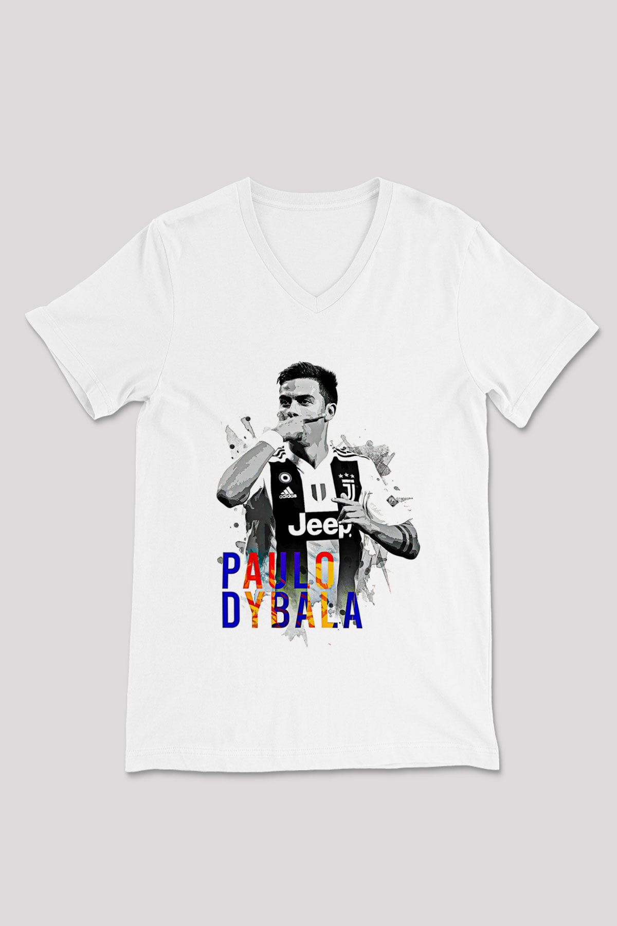 Paulo Dybala Baskılı Beyaz Unisex V Yaka Tişört - Tshirt