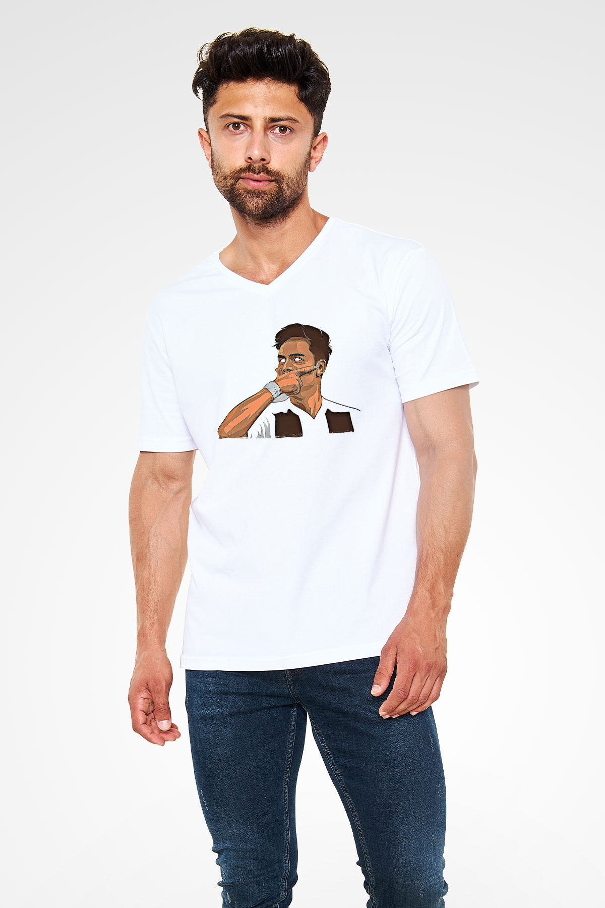 Paulo Dybala Baskılı Beyaz Unisex V Yaka Tişört - Tshirt