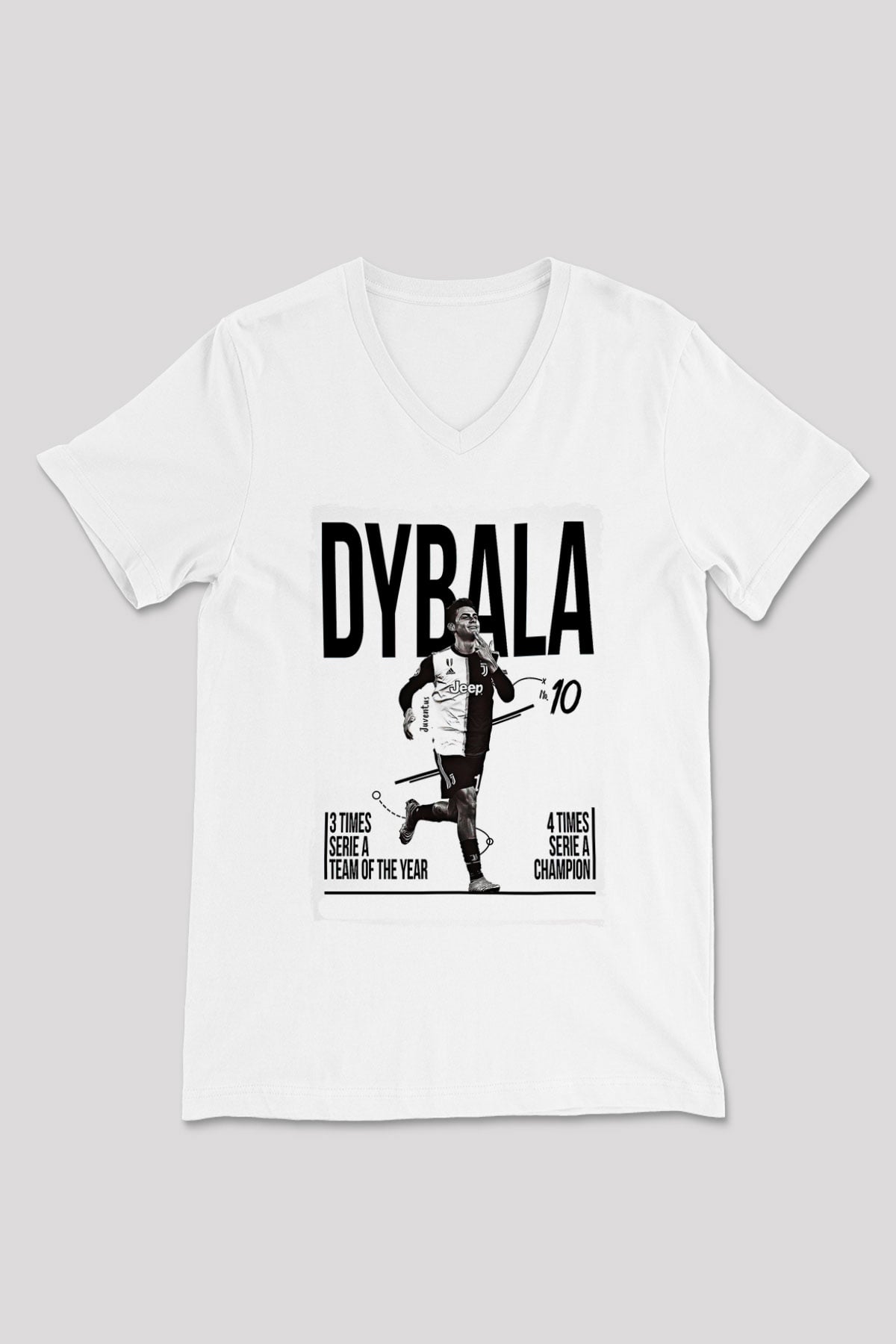 Paulo Dybala Baskılı Beyaz Unisex V Yaka Tişört - Tshirt