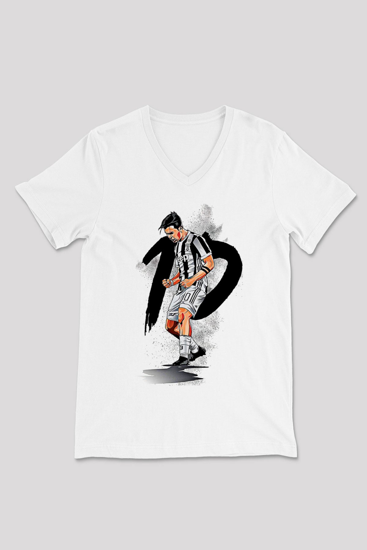 Paulo Dybala Baskılı Beyaz Unisex V Yaka Tişört - Tshirt