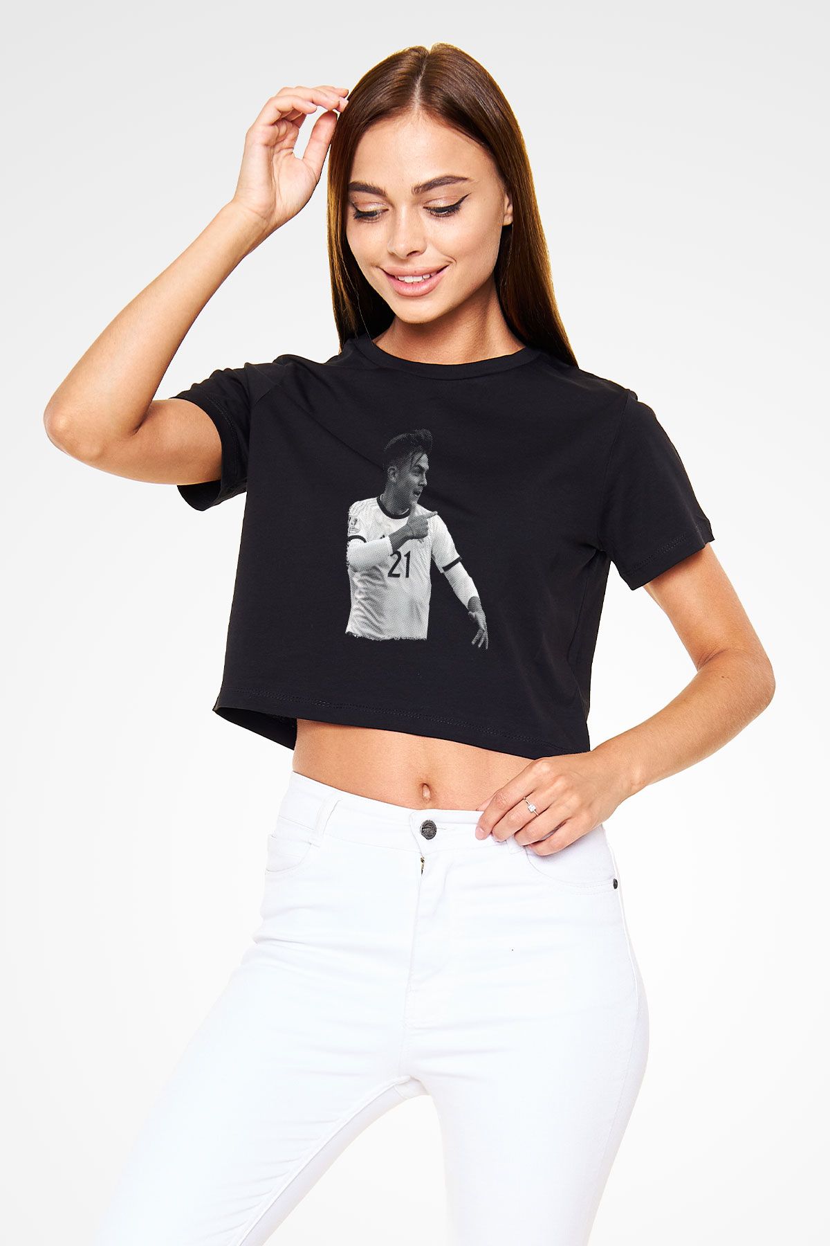 Paulo Dybala Baskılı Siyah Crop Top Kadın Tişört - Tshirt