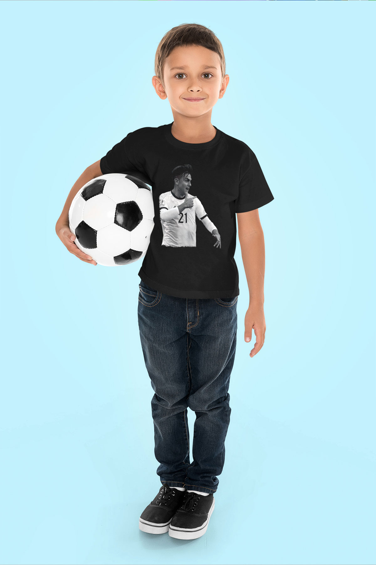 Paulo Dybala Baskılı Unisex Siyah Çocuk Tişört - Tshirt
