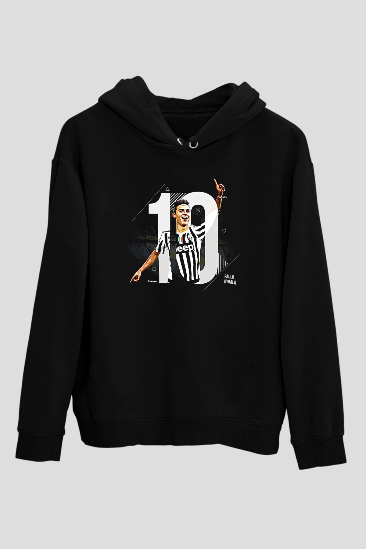 Paulo Dybala Baskılı Unisex Siyah Kapüşonlu Sweatshirt
