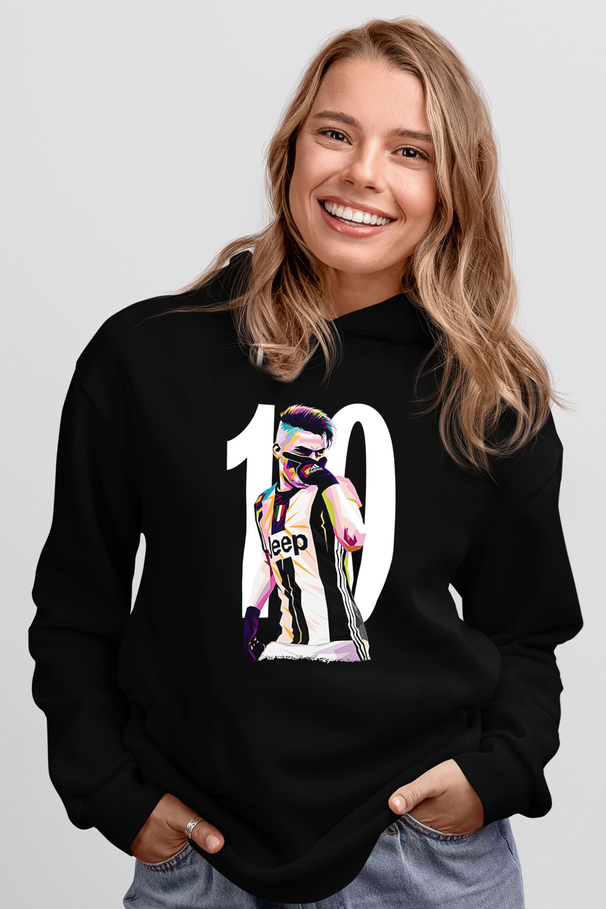 Paulo Dybala Baskılı Unisex Siyah Kapüşonlu Sweatshirt