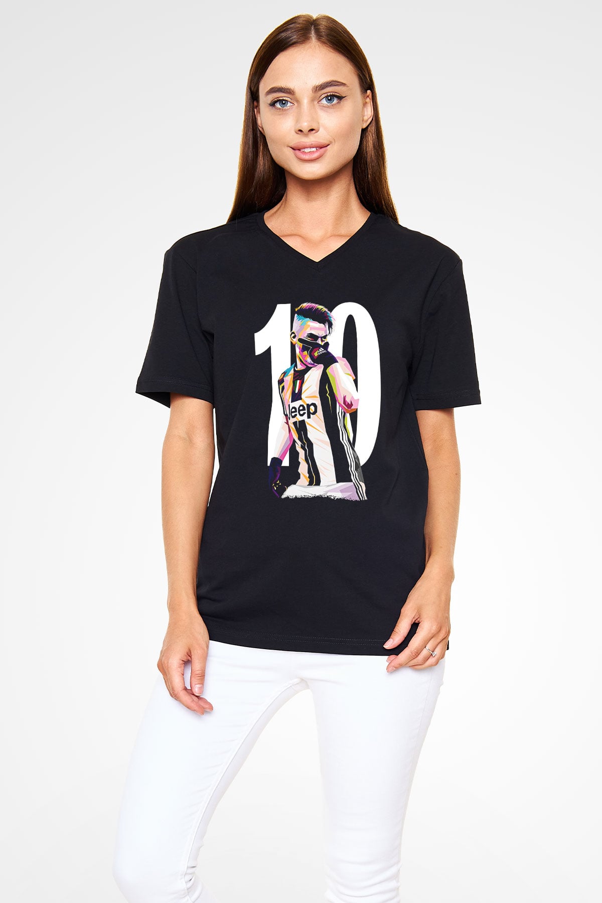 Paulo Dybala Baskılı Unisex Siyah V Yaka Tişört - Tshirt