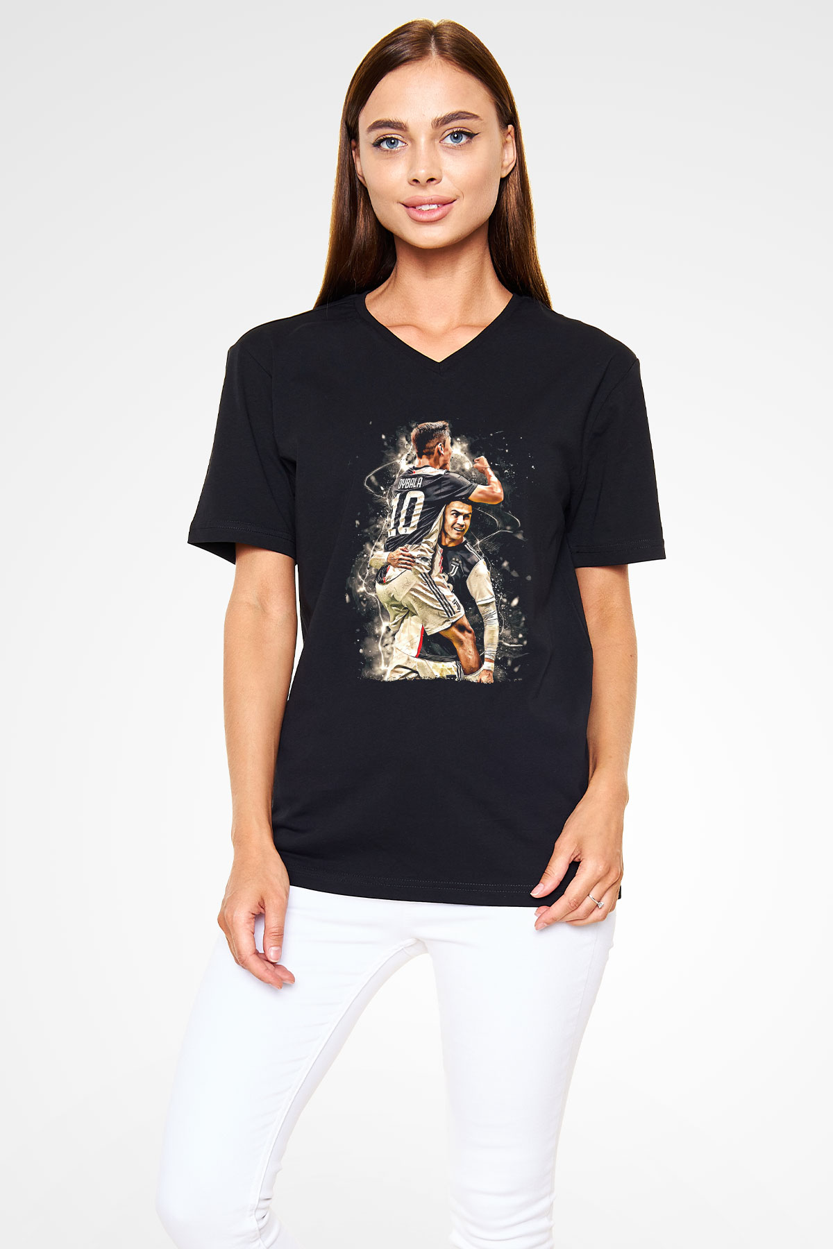 Paulo Dybala Baskılı Unisex Siyah V Yaka Tişört - Tshirt