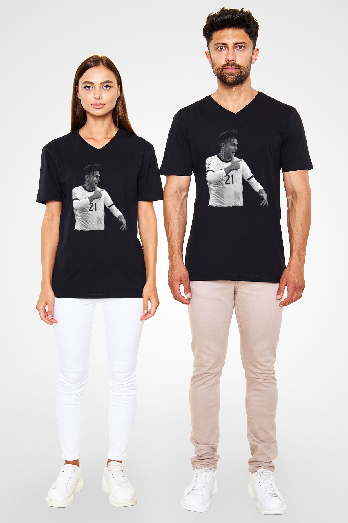 Paulo Dybala Baskılı Unisex Siyah V Yaka Tişört - Tshirt