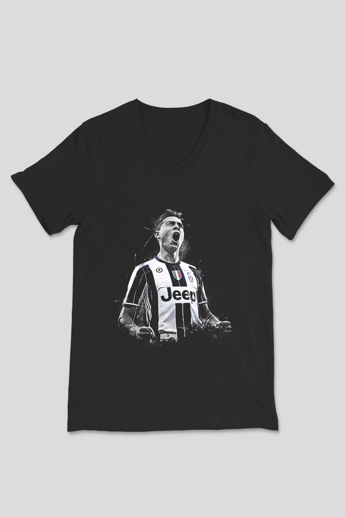 Paulo Dybala Baskılı Unisex Siyah V Yaka Tişört - Tshirt