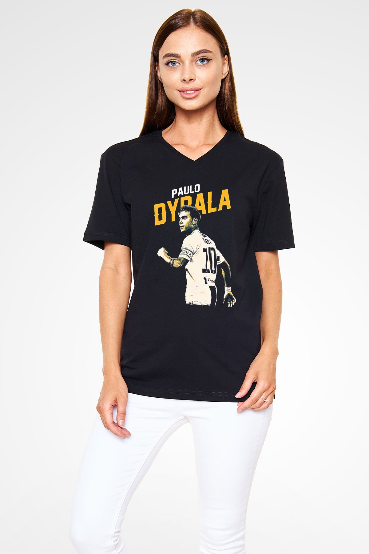 Paulo Dybala Baskılı Unisex Siyah V Yaka Tişört - Tshirt